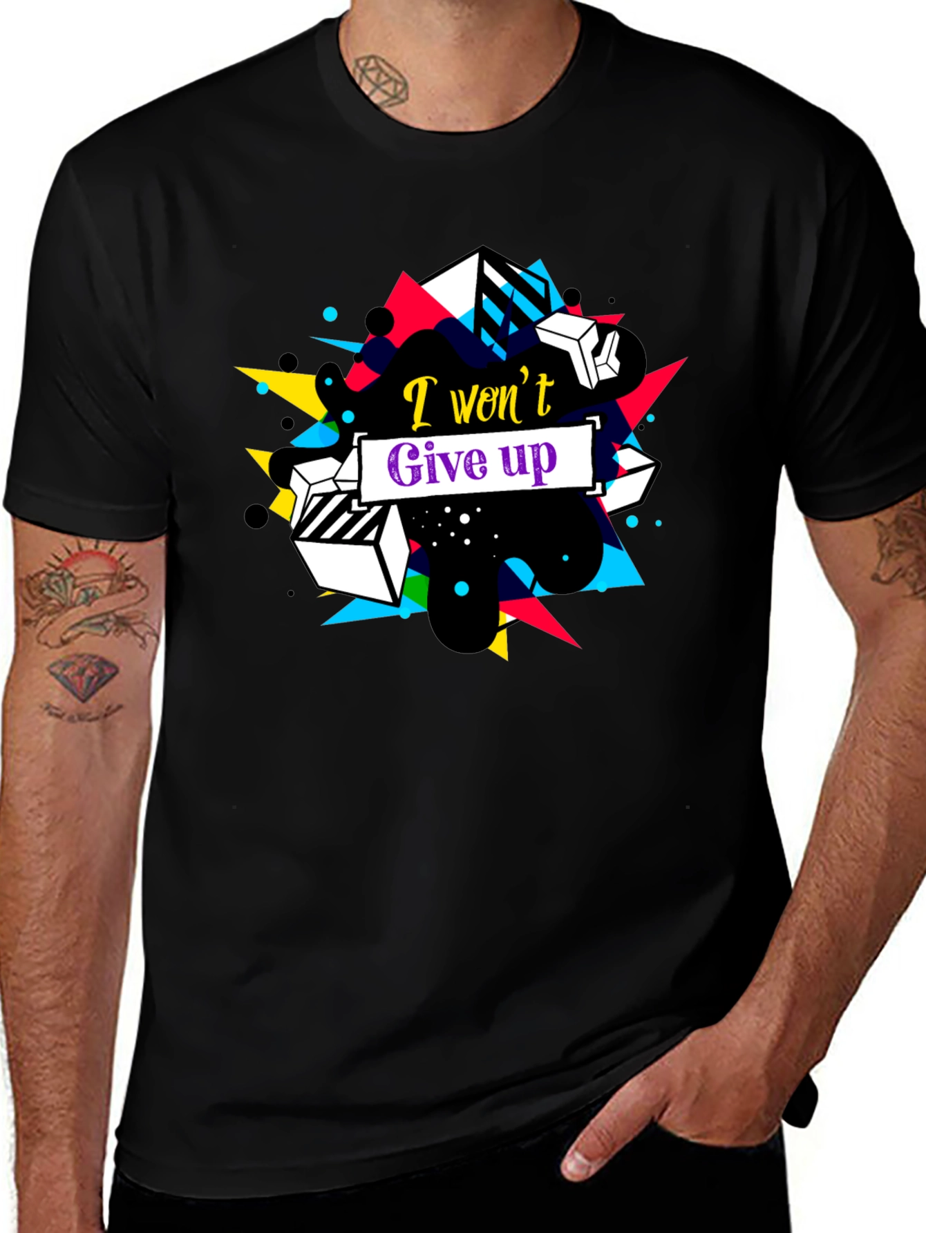 Variant 21 of Geometric "I Won't Give Up" Graphic Tee