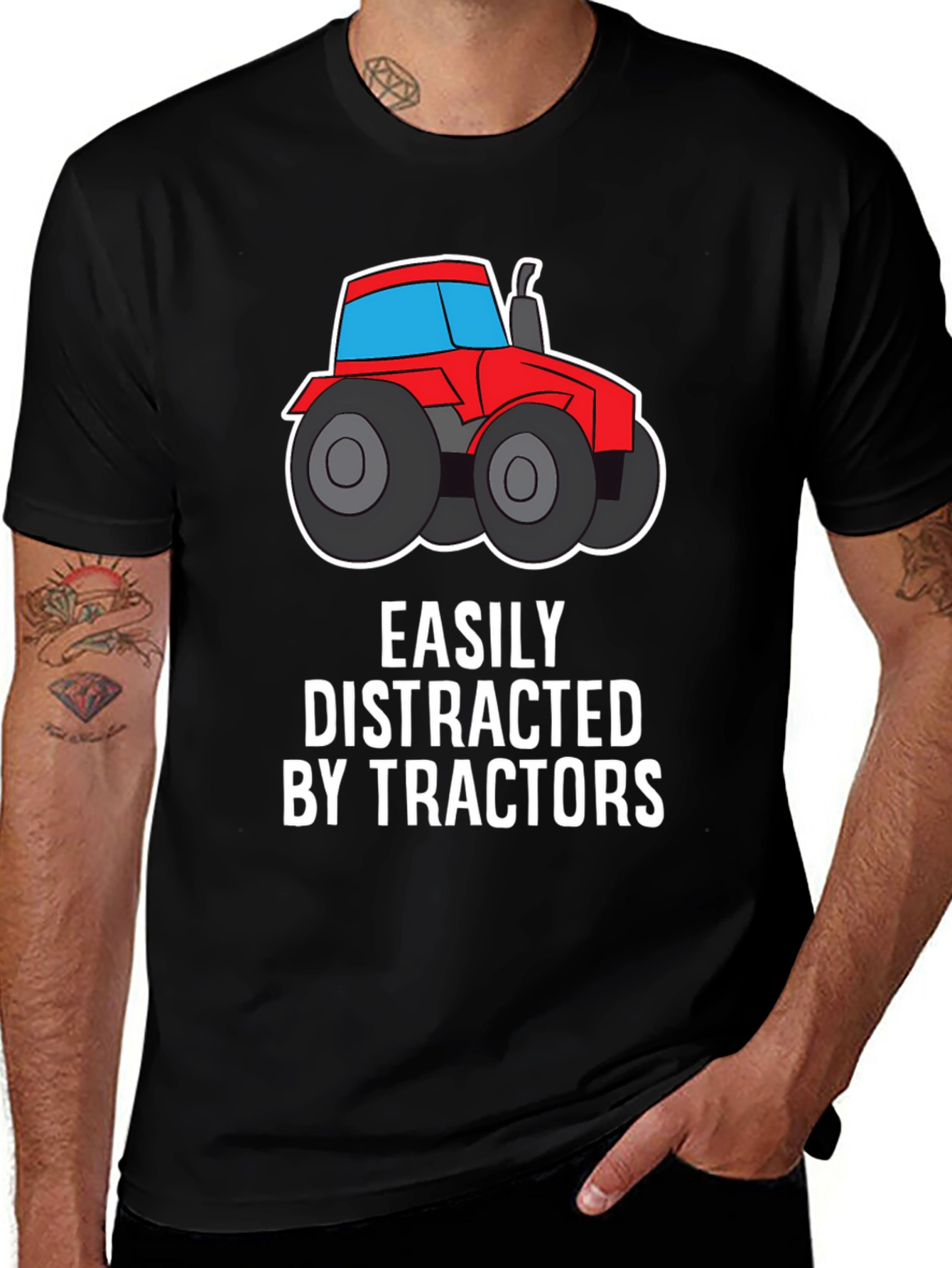 Easily Distracted By Tractors Funny Graphic T-Shirt