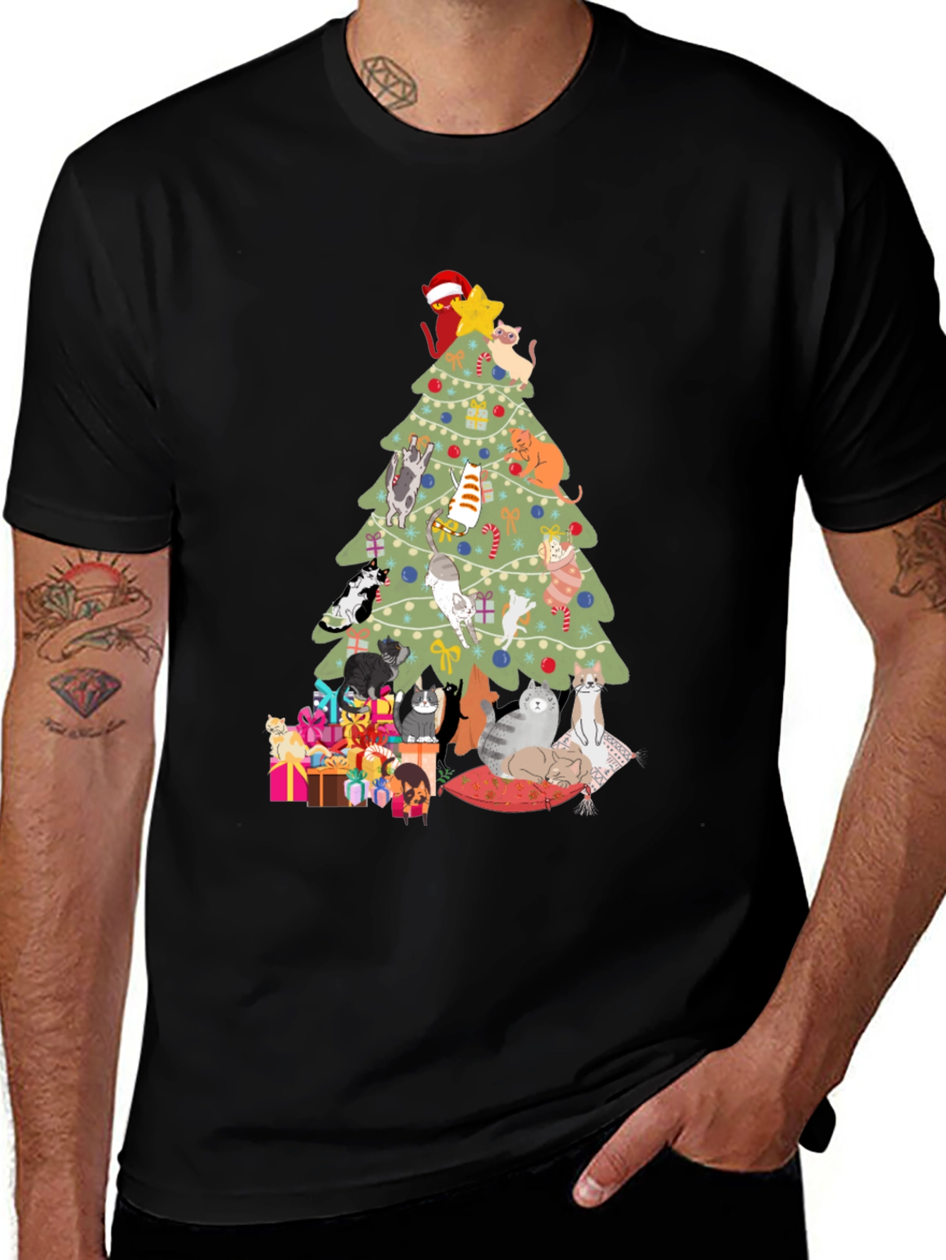 Variant 10 of Cat Christmas Tree T-Shirt Holiday Tee