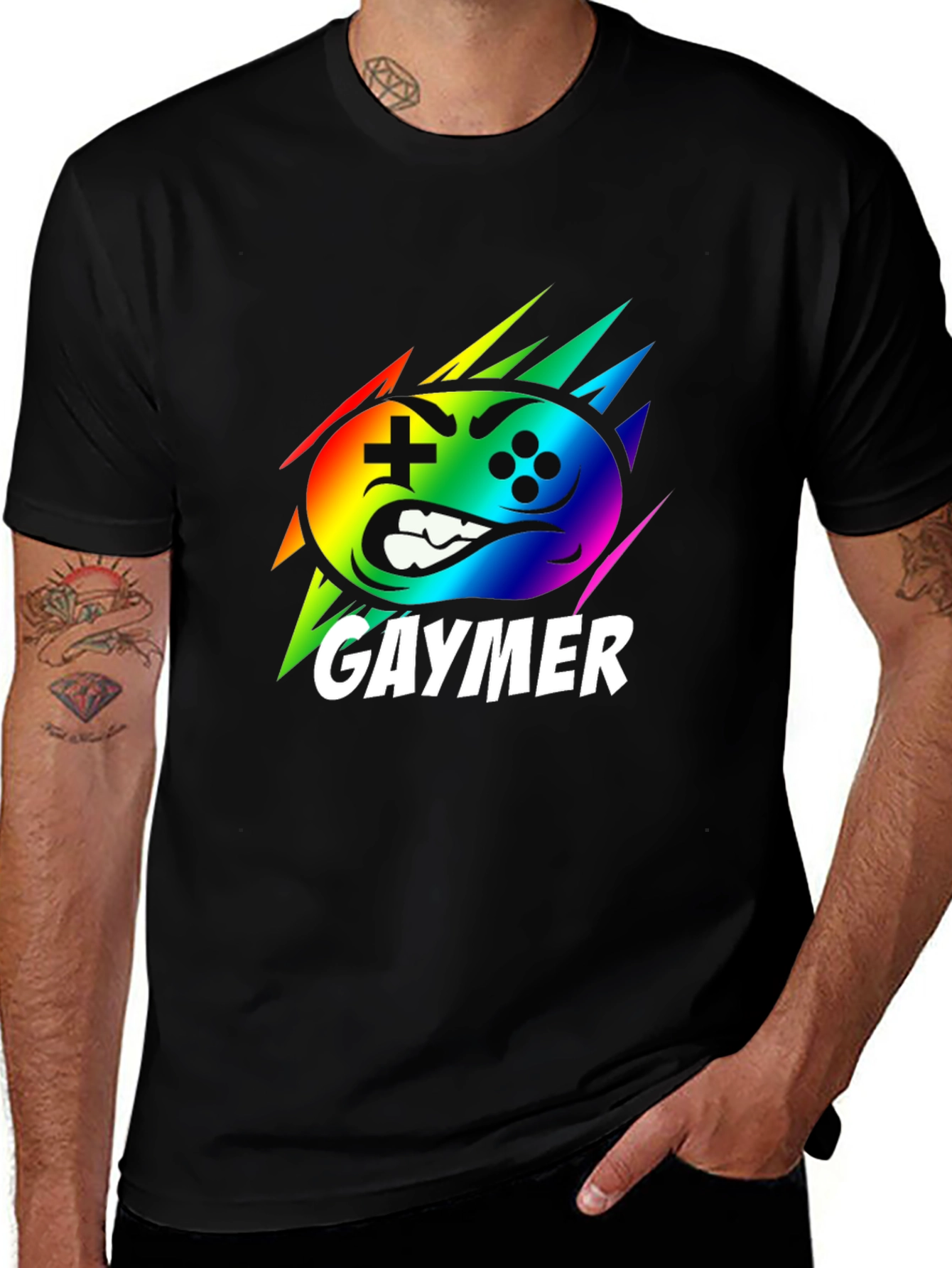 Variant 14 of Gaymer Rainbow Controller Graphic Black T-Shirt