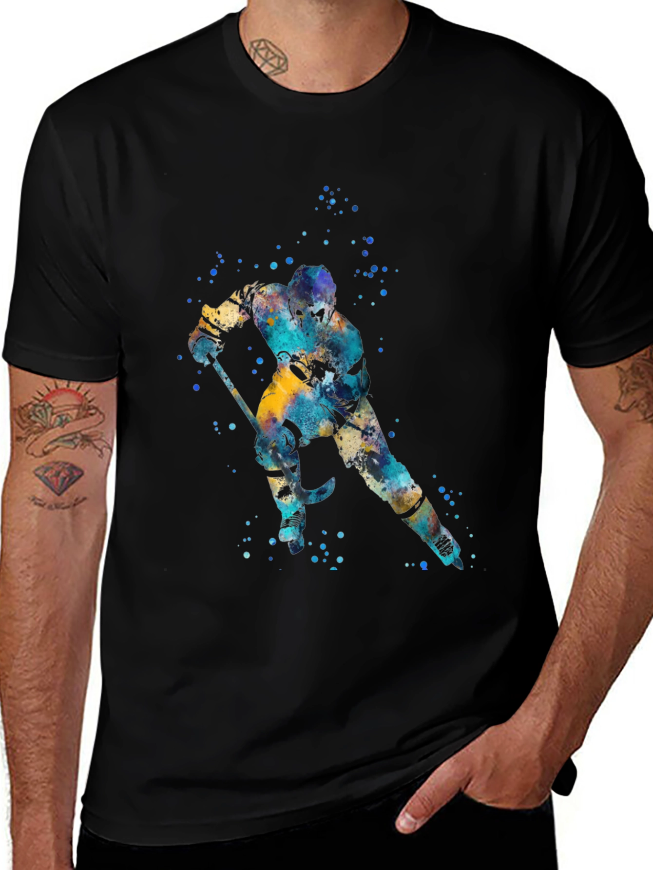 Variant 27 of Watercolor Hockey Player Black T-Shirt