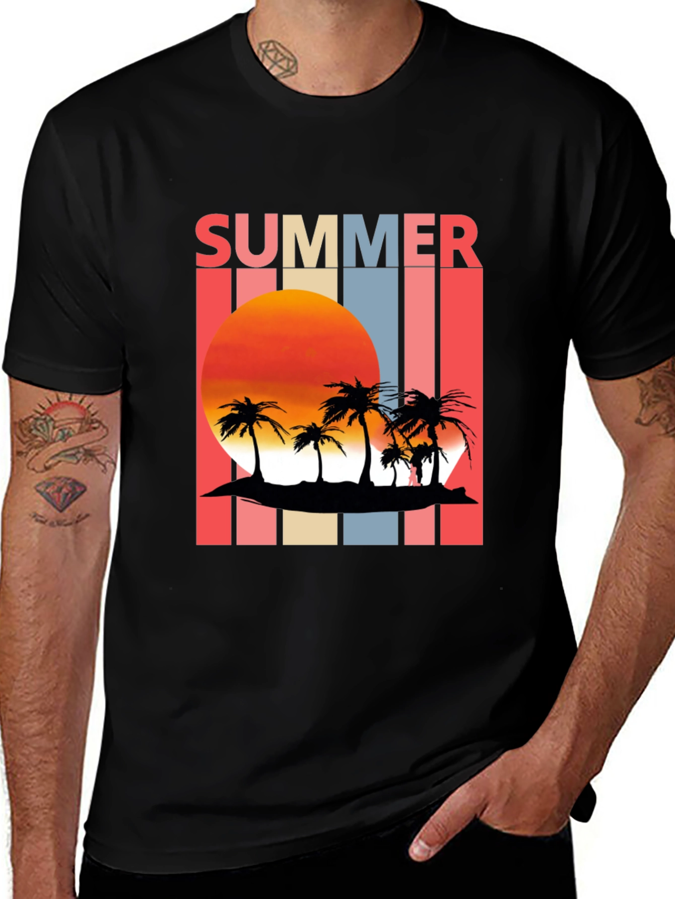 Variant 5 of Retro Summer Sunset Palm Tree T-Shirt