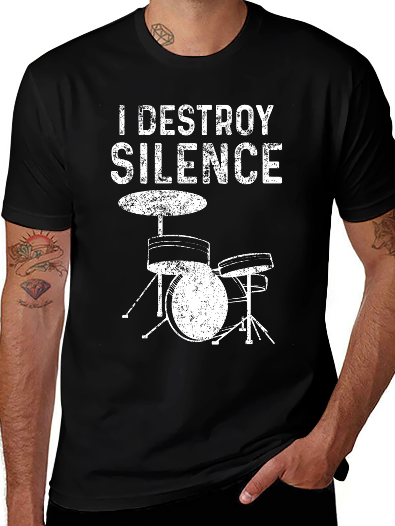 Variant 23 of I Destroy Silence Drummer Graphic Tee - Black