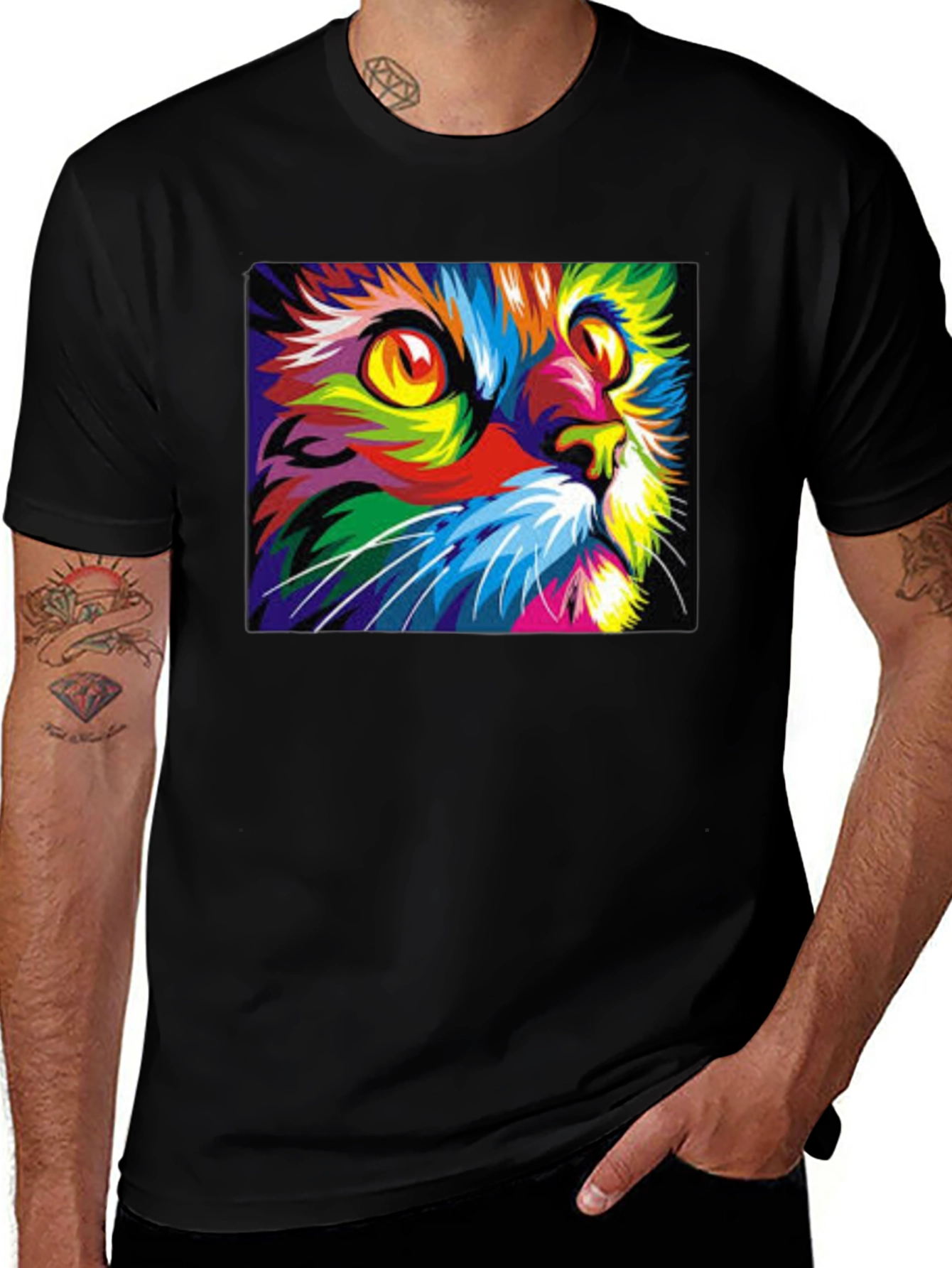 Variant 20 of Abstract Cat Face Graphic Tee - Vivid Colors