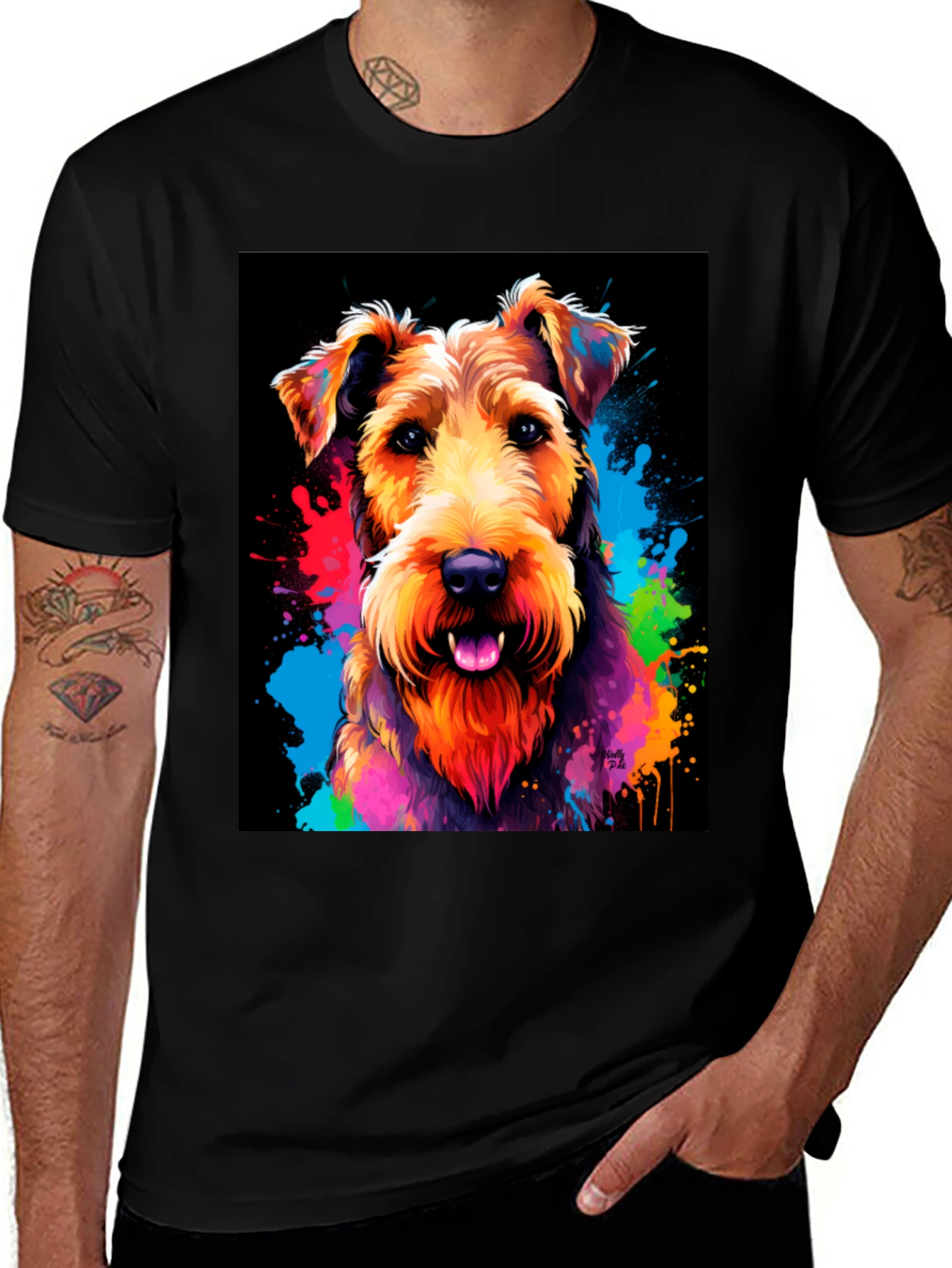 Black Colorful Dog Graphic T-Shirt main image