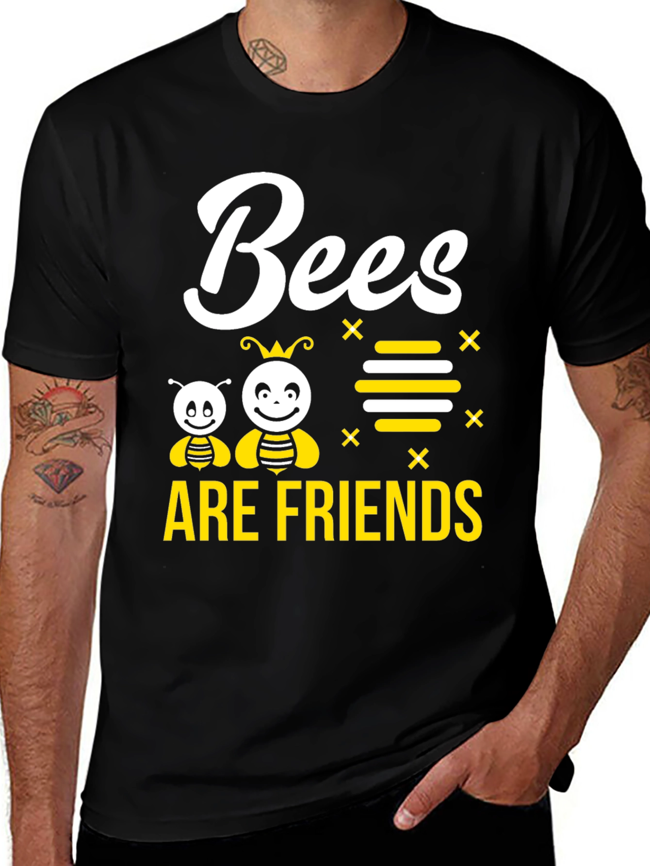 Variant 11 of Bees are Friends Graphic Tee - Black Cotton Shirt