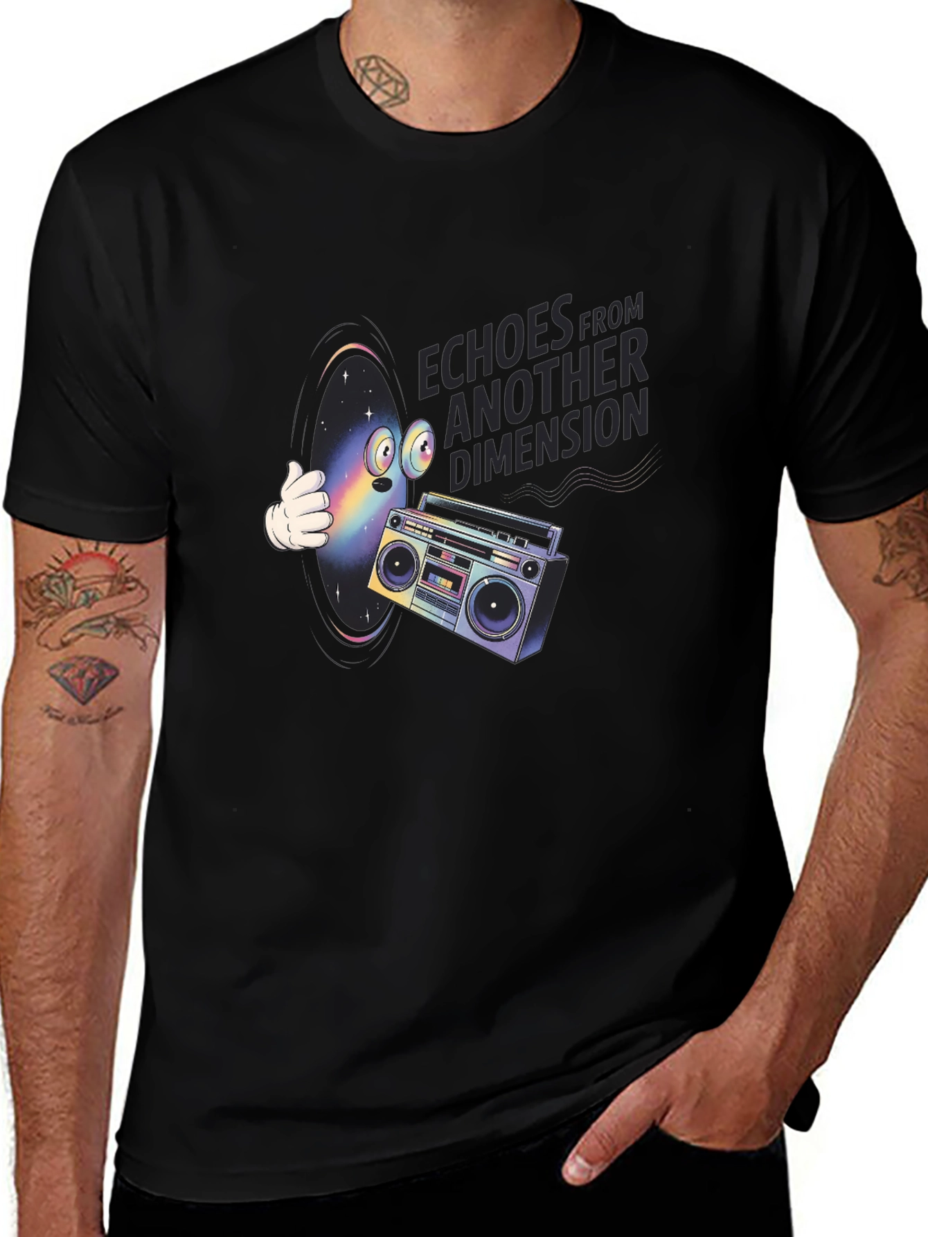 Variant 20 of Echoes Dimension Graphic Tee - Retro Boombox Design