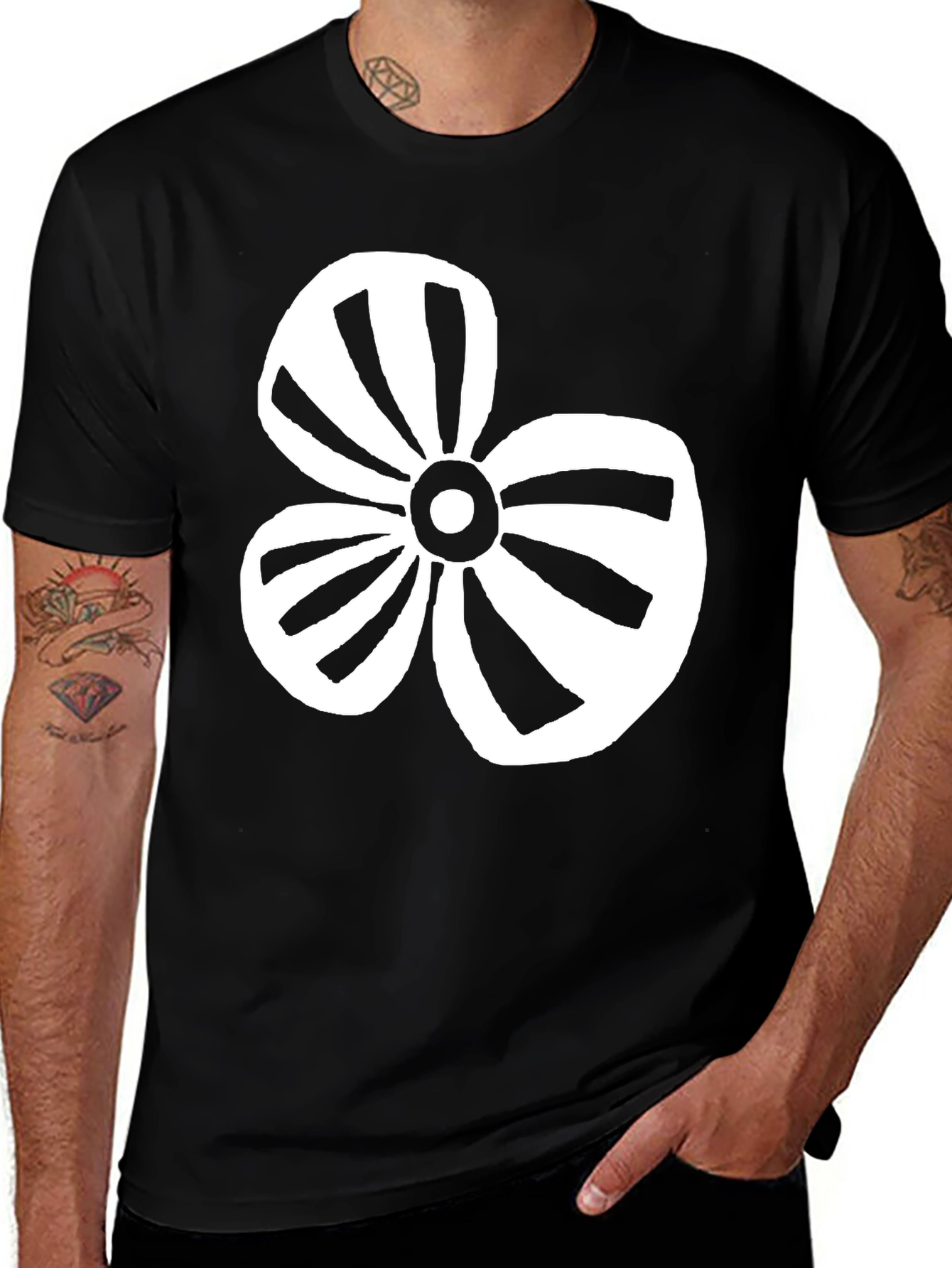 Variant 6 of Black T-Shirt with White Flower Power Graphic