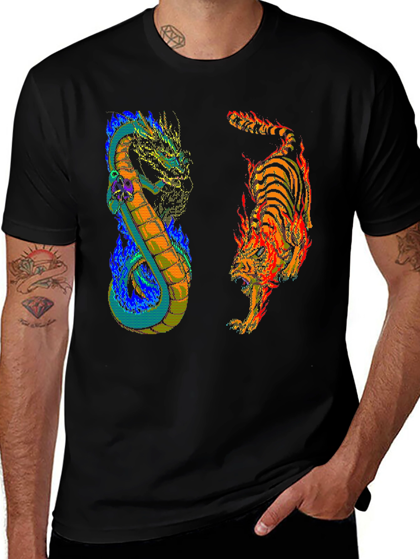 Variant 4 of Dragon vs Tiger Graphic Tee - Black Cotton Blend