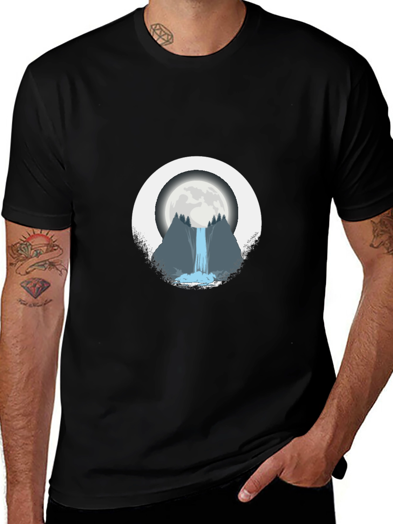 Variant 26 of Moonlit Waterfall Graphic Tee - Black
