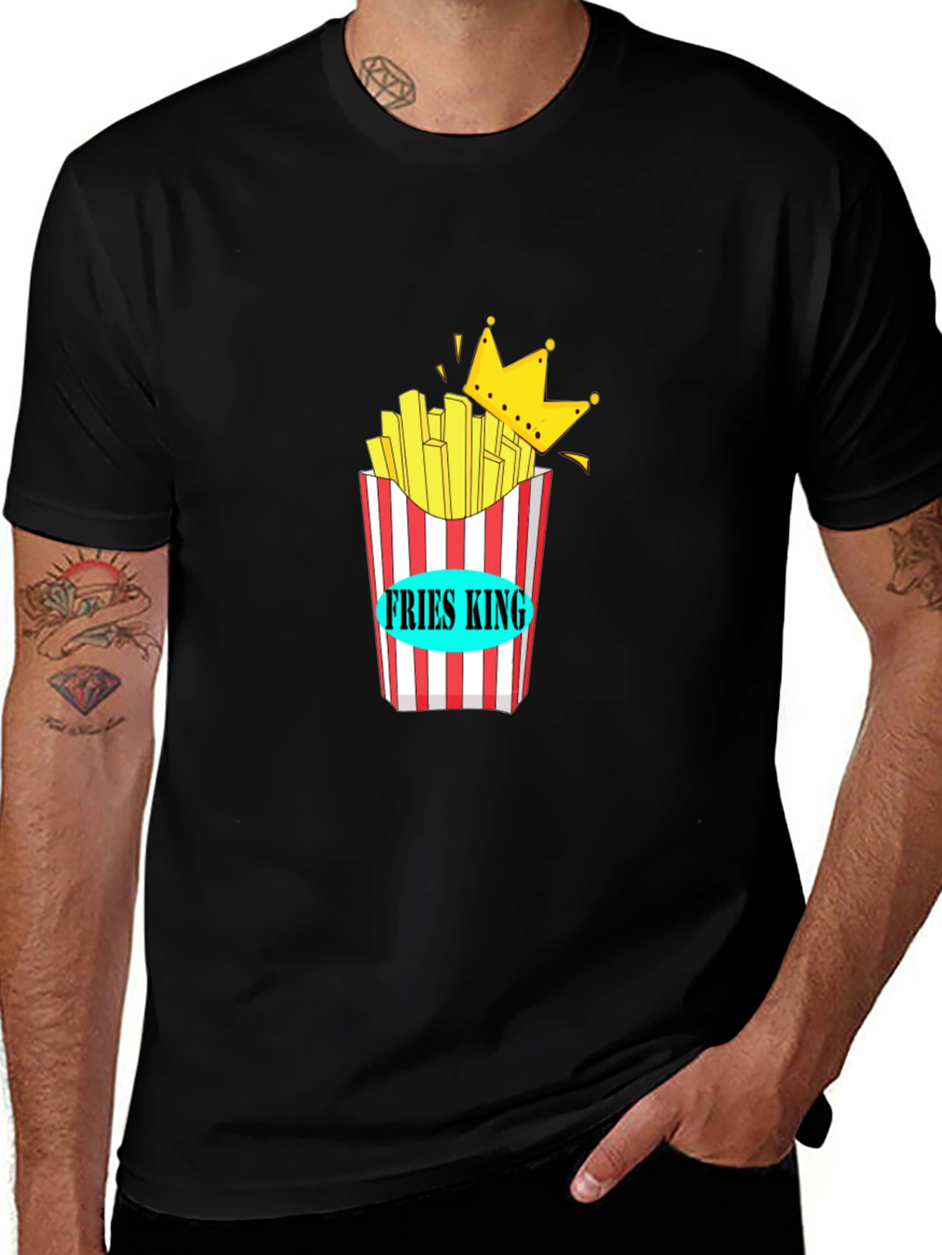 Variant 11 of Fries King Graphic Tee - Stylish Men's Black T-Shirt