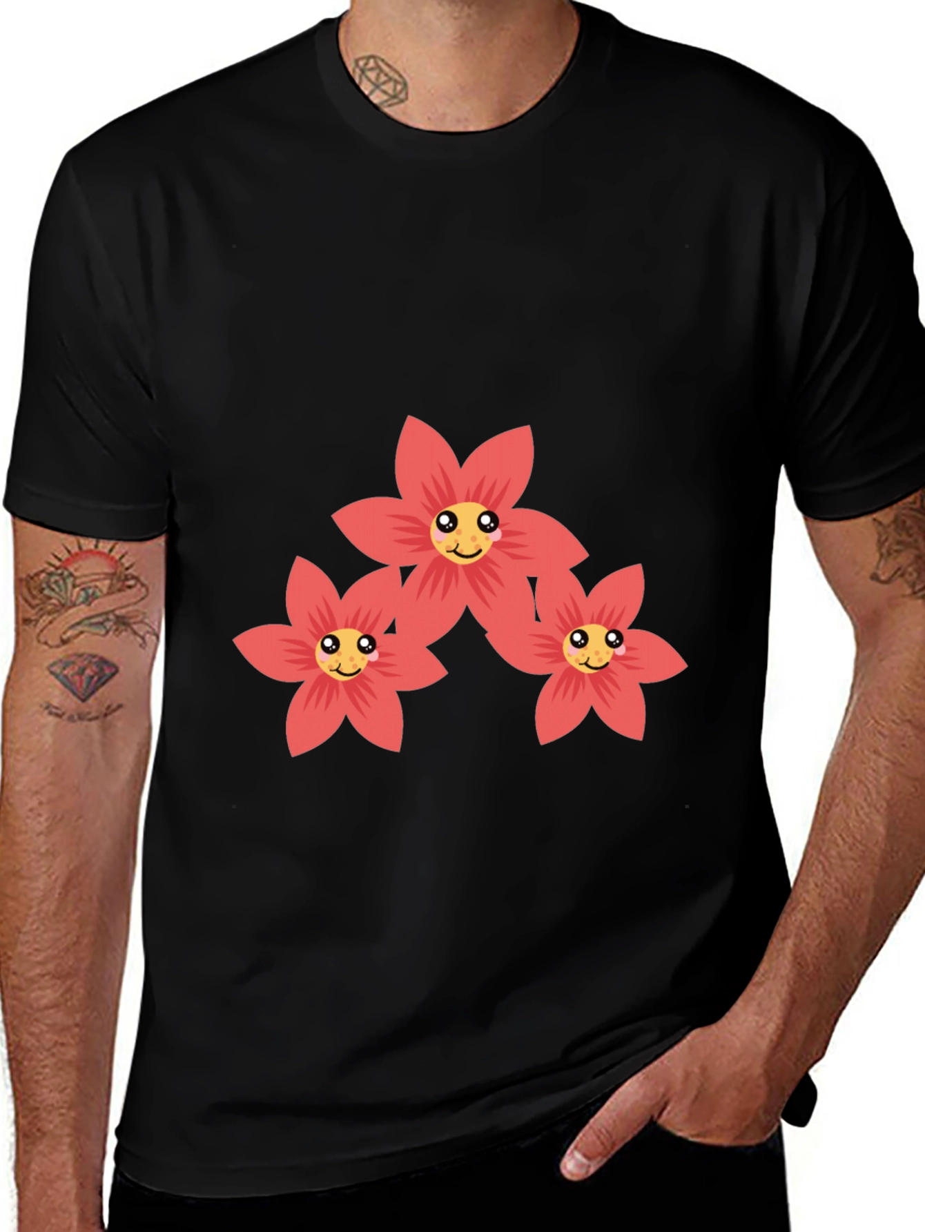 Variant 24 of Smiling Flower Graphic Black T-Shirt