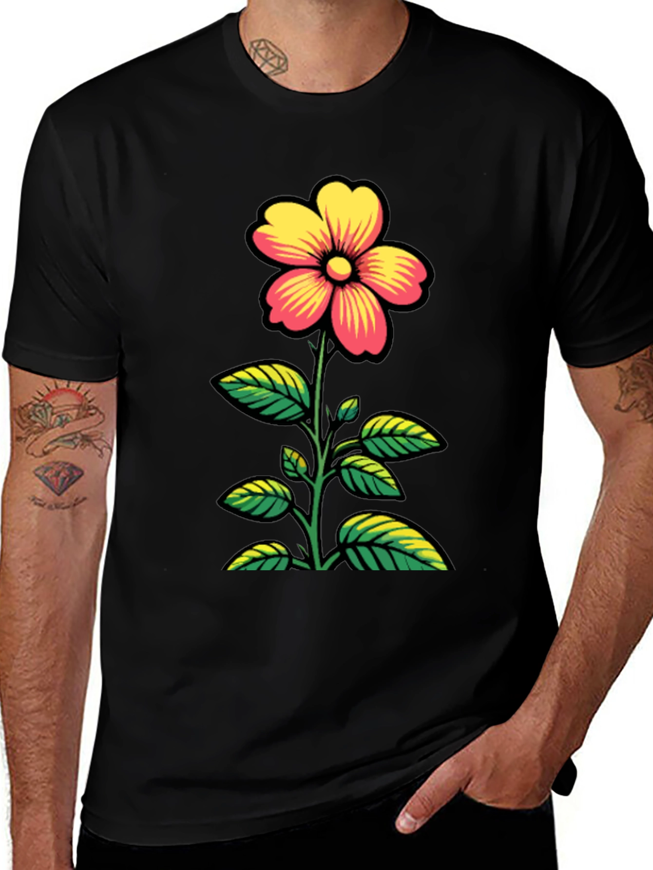 Variant 3 of Floral Graphic T-Shirt - Black Cotton Tee