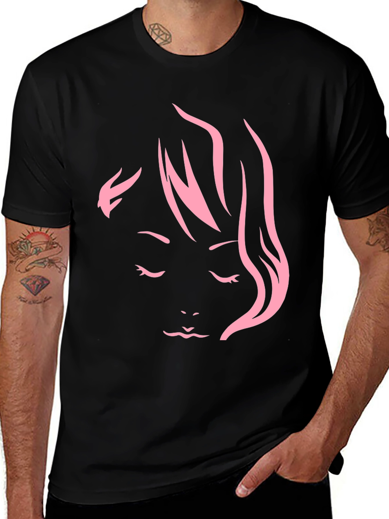 Variant 26 of Minimalist Pink Woman Face Graphic Tee