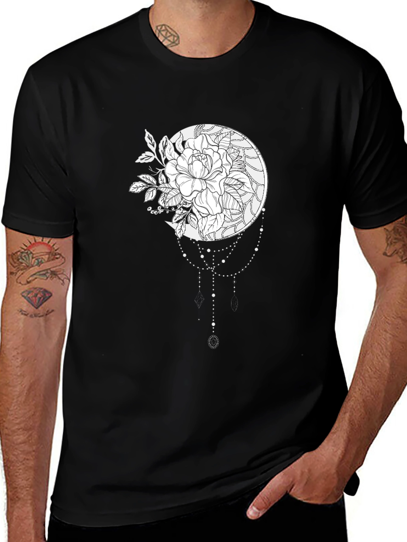 Variant 24 of Floral Moon Graphic Tee - Stylish Black Cotton T-Shirt