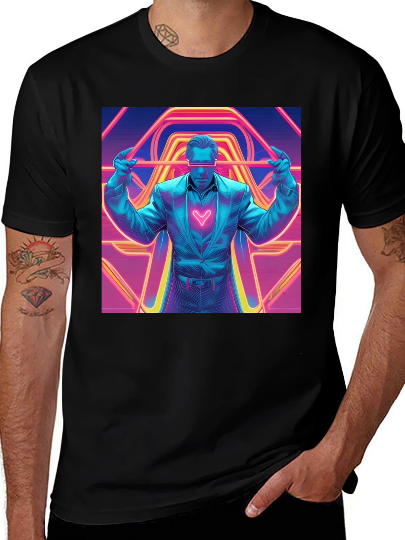 Variant 20 of Retro Synthwave Neon Heart Graphic Tee - Black