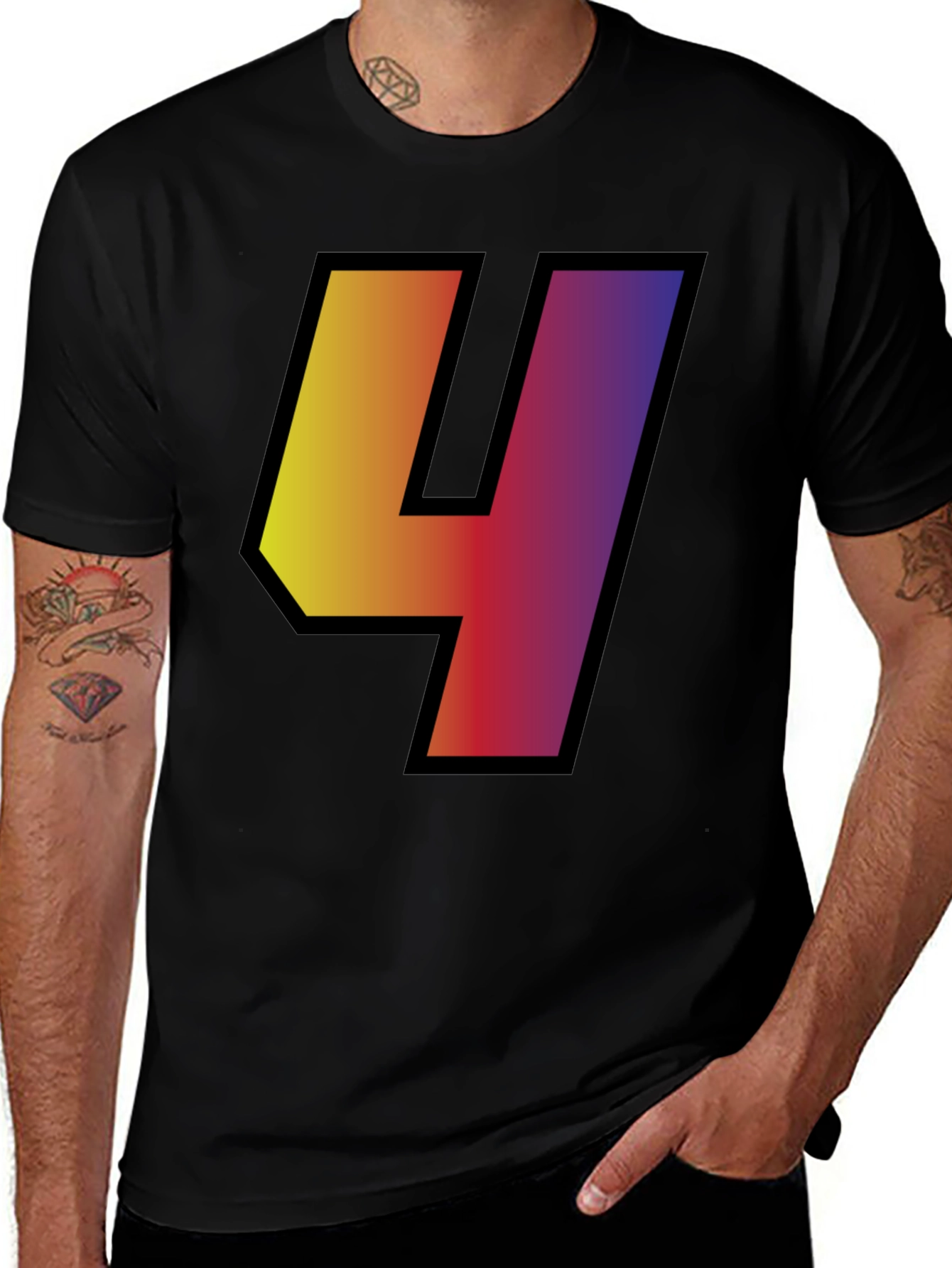 Variant 17 of Gradient Number 4 Graphic Tee - Black