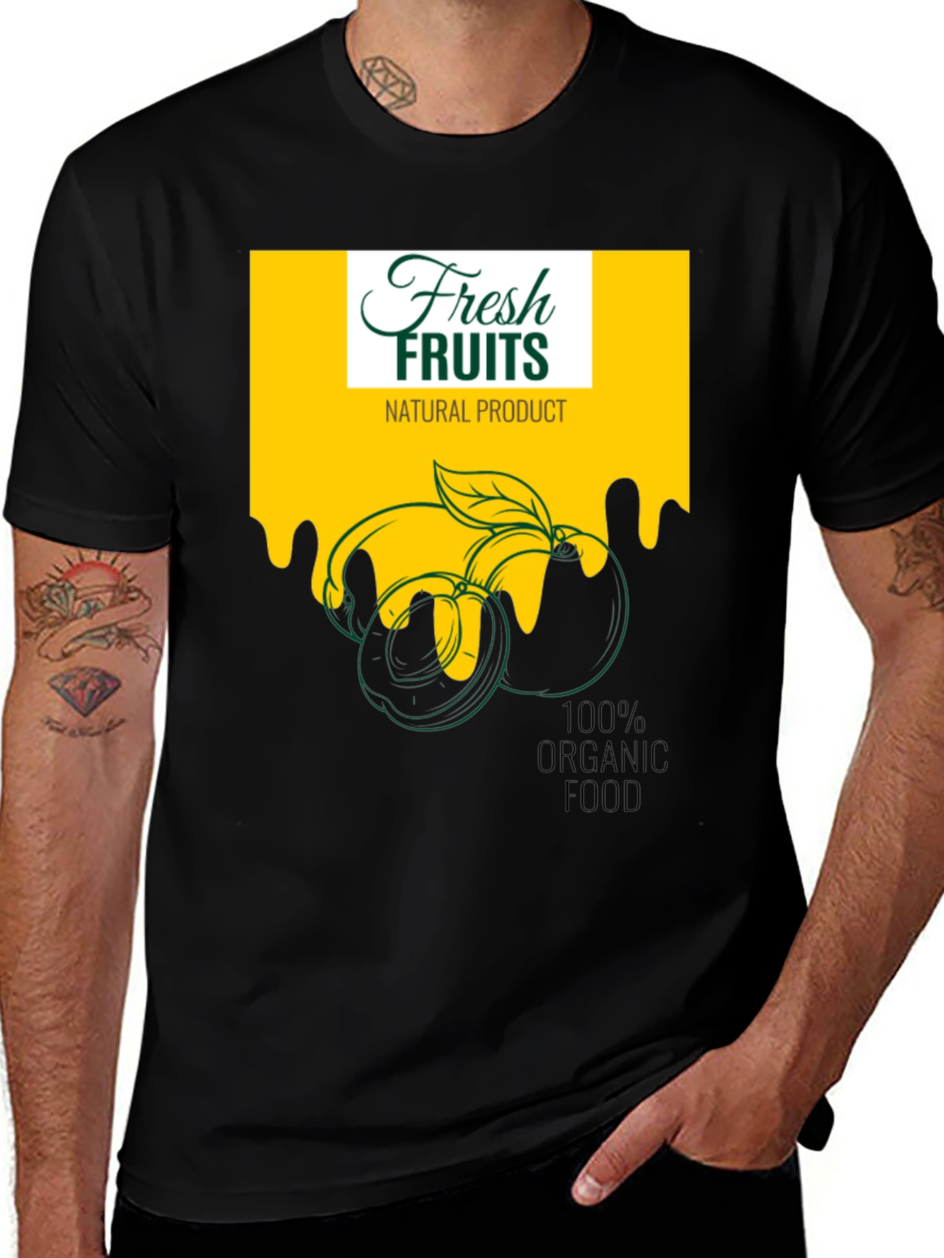 Fresh Fruits Organic Food Graphic Black T-Shirt