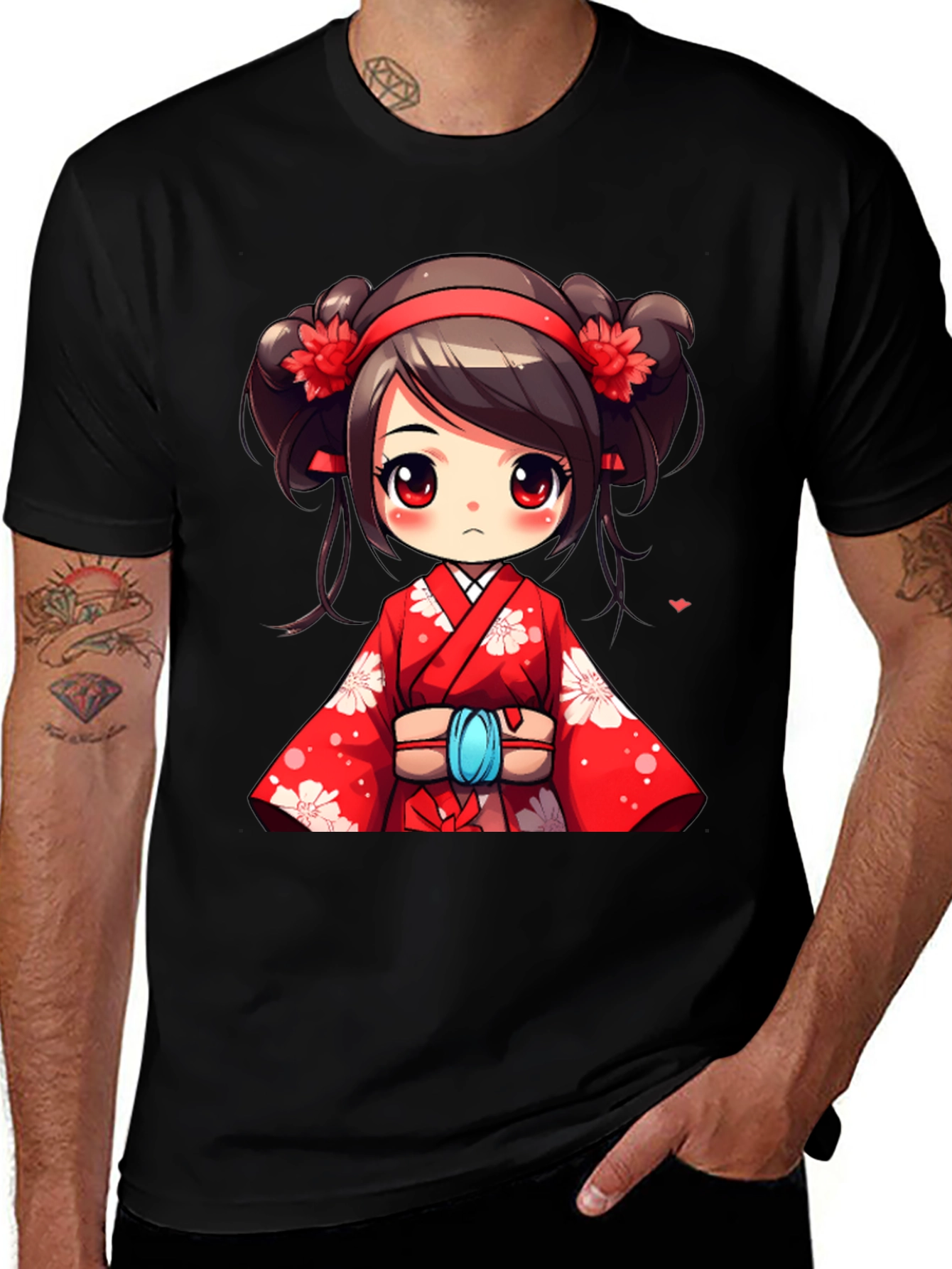 Variant 19 of Anime Girl Graphic Black T-Shirt