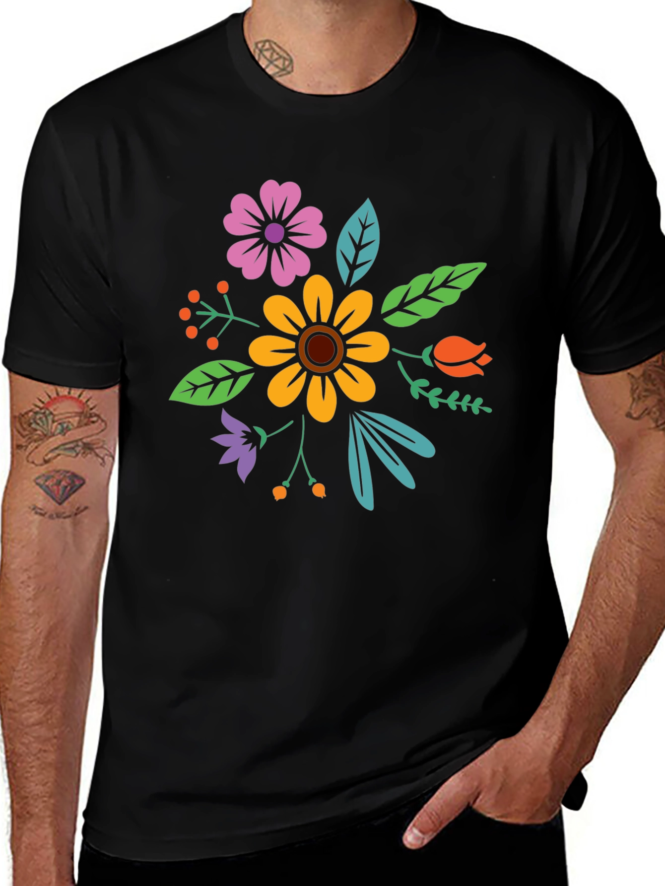 Variant 4 of Floral Design Black T-Shirt