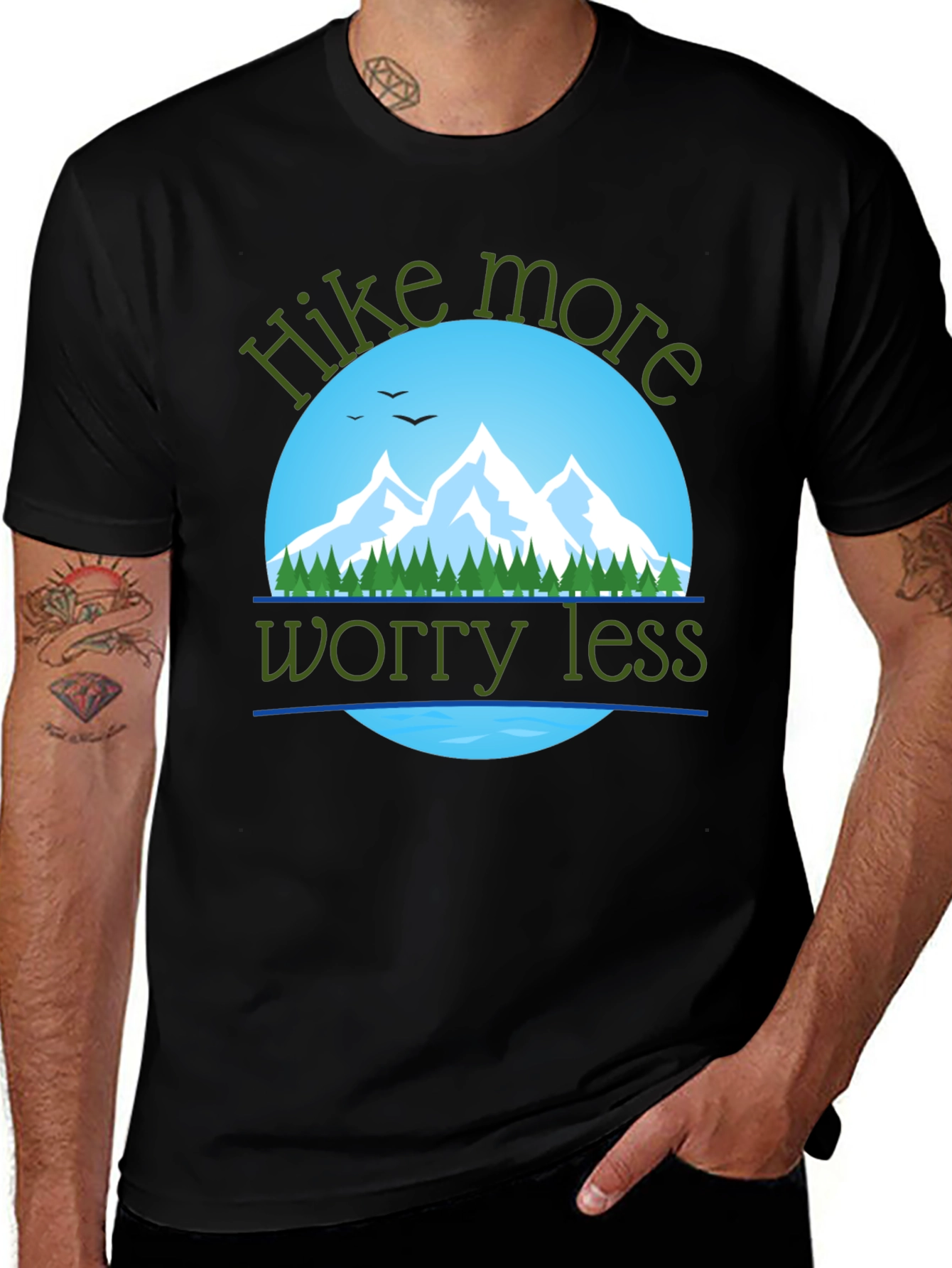 Black Hike More Worry Less T-Shirt: Mountain Adventure Apparel main image