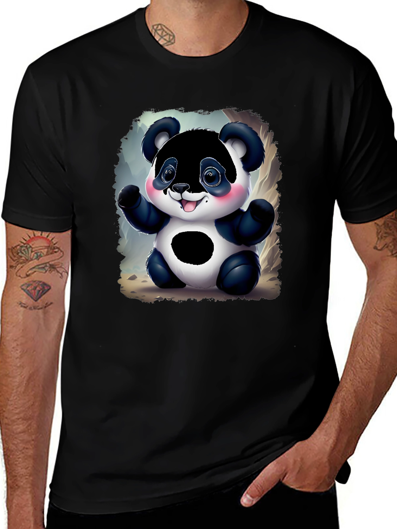 Variant 3 of Cute Panda Bear Graphic Tee - Black Unisex Shirt
