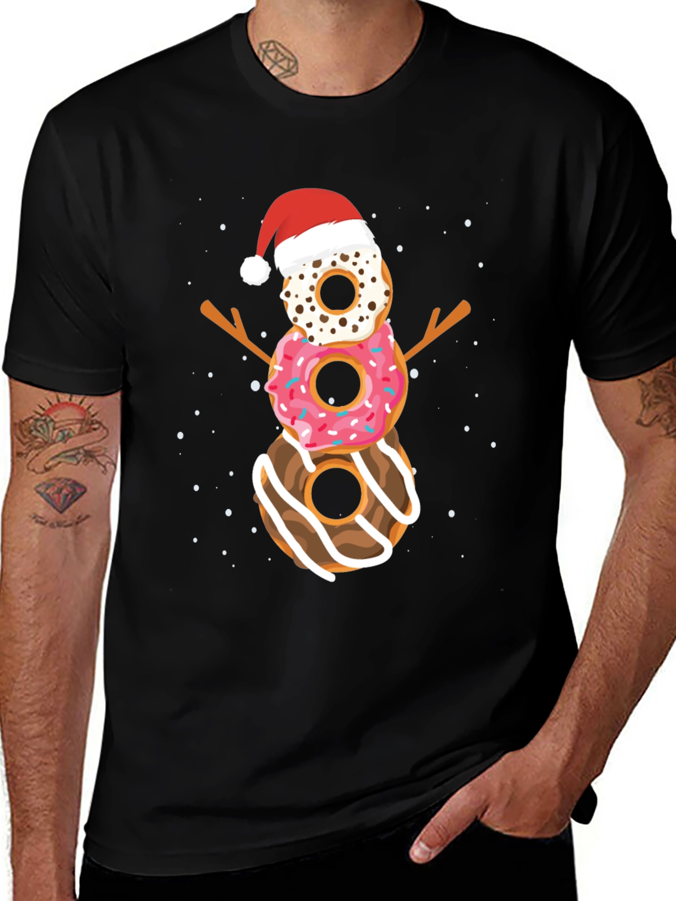 Donut Snowman Graphic Tee - Christmas Holiday Shirt
