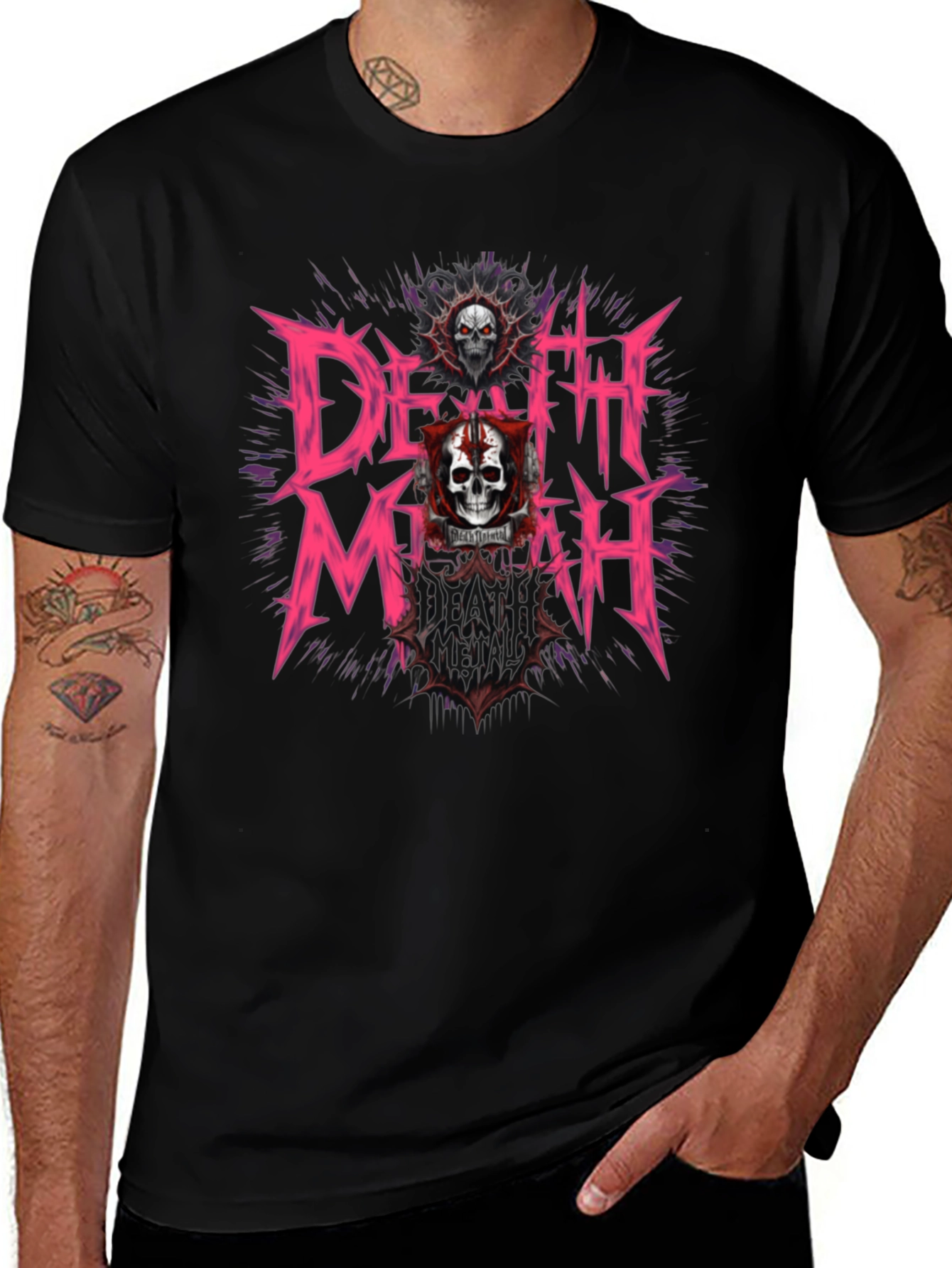 Death March Graphic Tee - Skull Design Black Cotton T-Shirt