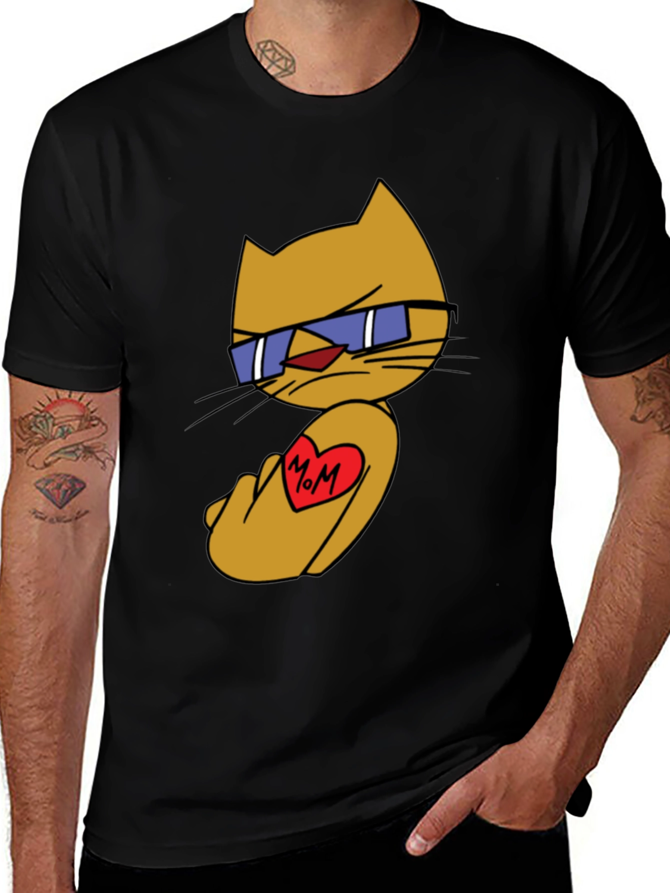 Variant 12 of Cool Cat Mom Tattoo T-Shirt - Black