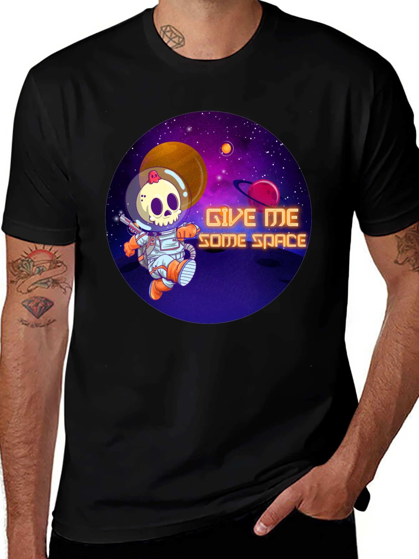 Variant 14 of Give Me Some Space T-Shirt - Skull Astronaut Design