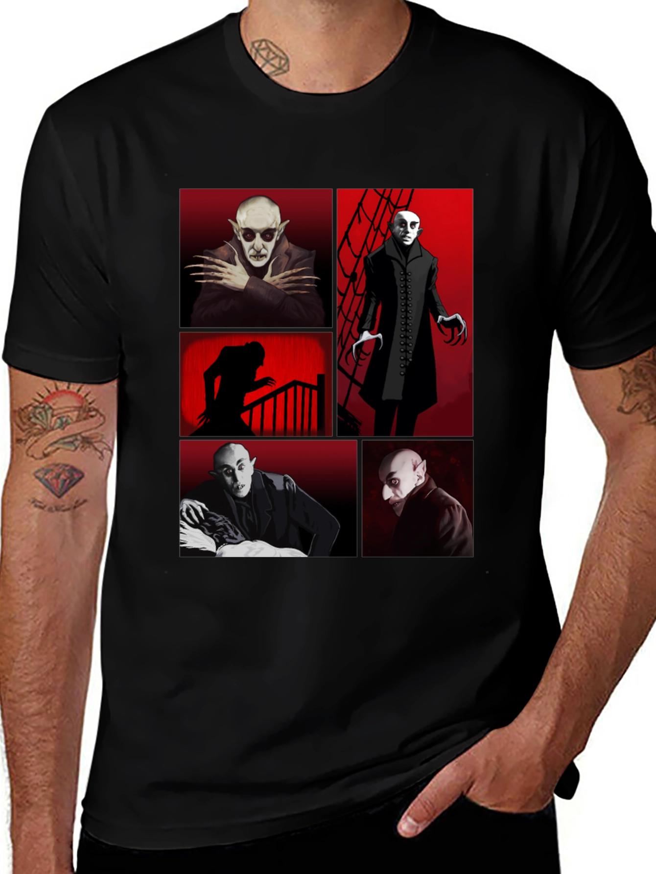 Variant 23 of Vampire Collage Graphic Tee - Black Crew Neck T-Shirt