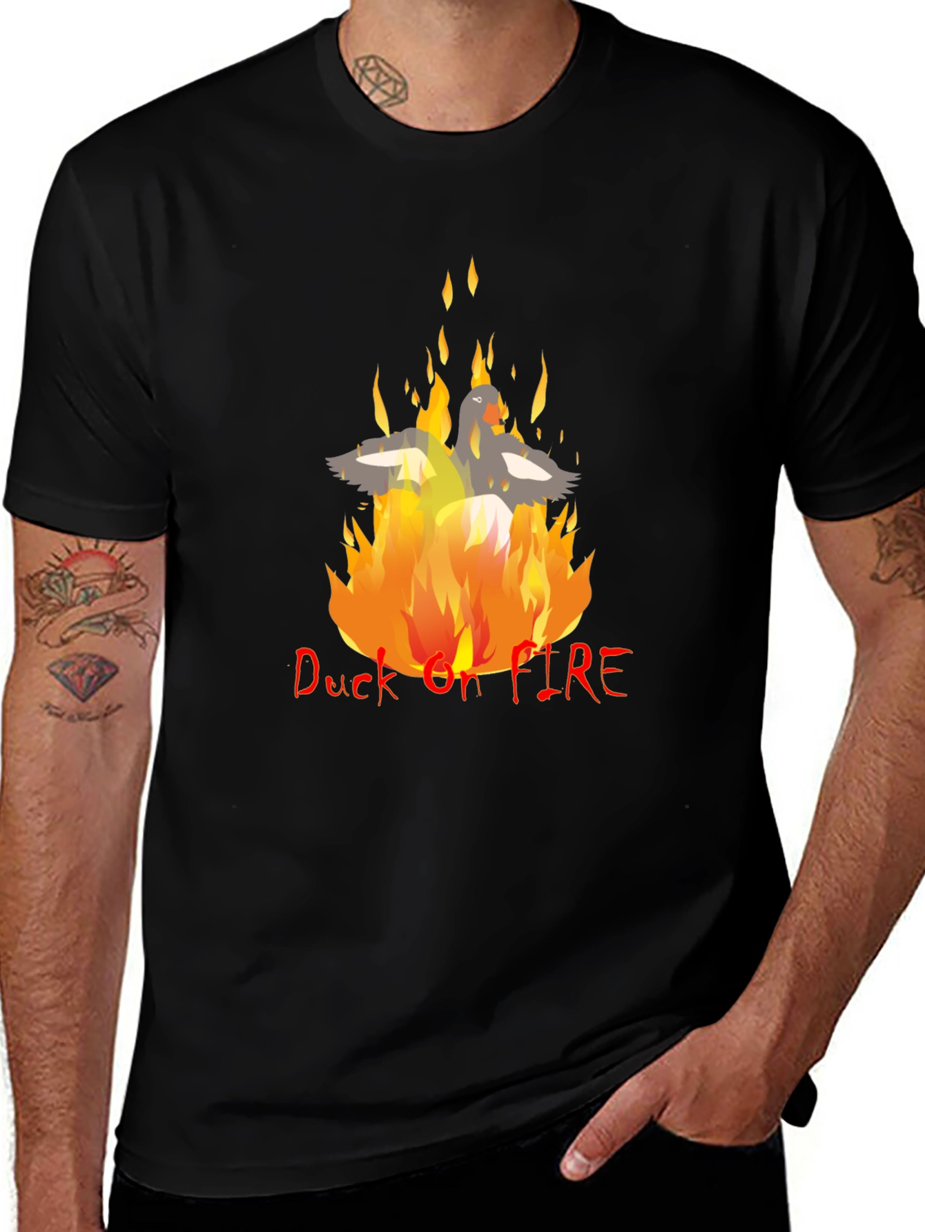 Variant 30 of Duck On Fire T-Shirt - Black Cotton Blend Graphic Tee