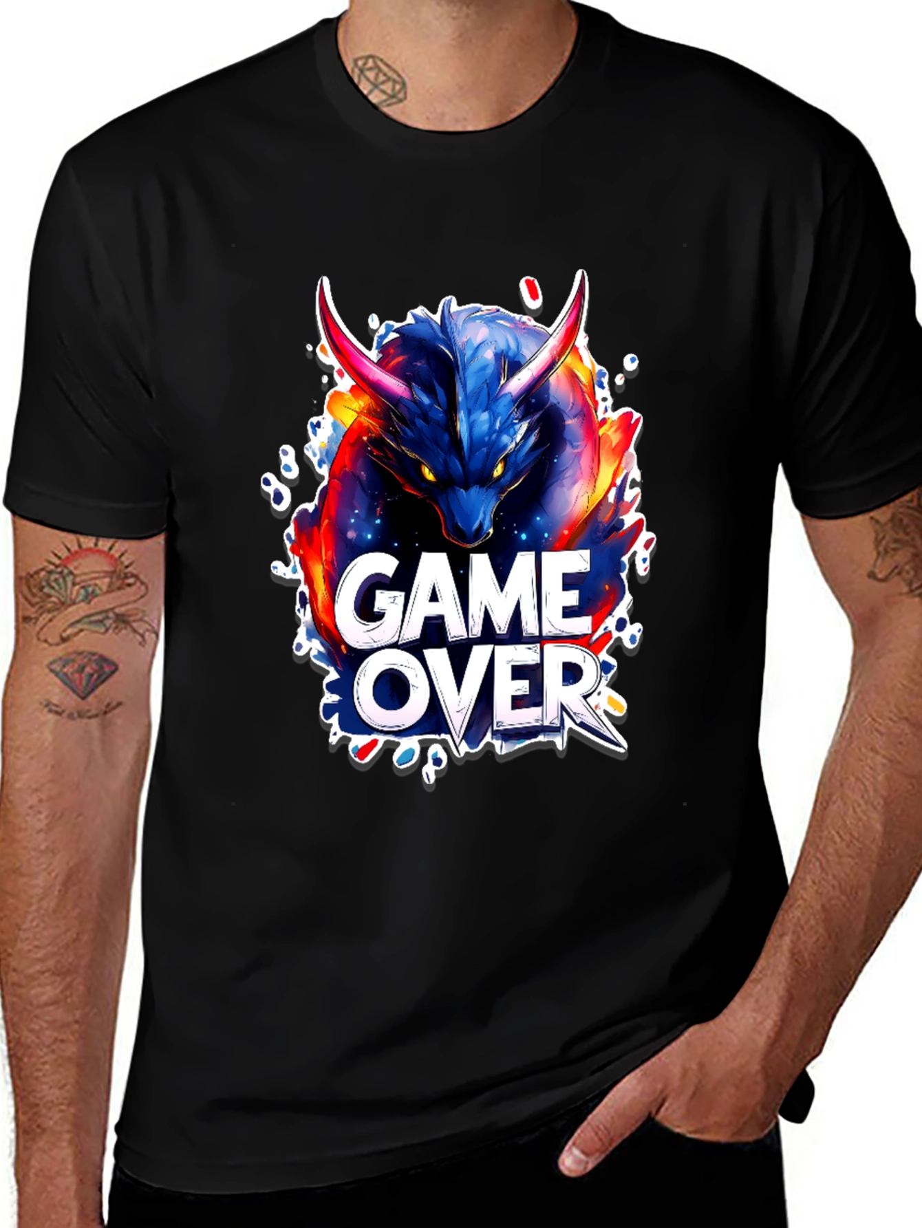 Variant 30 of Game Over Dragon Graphic Tee - Black
