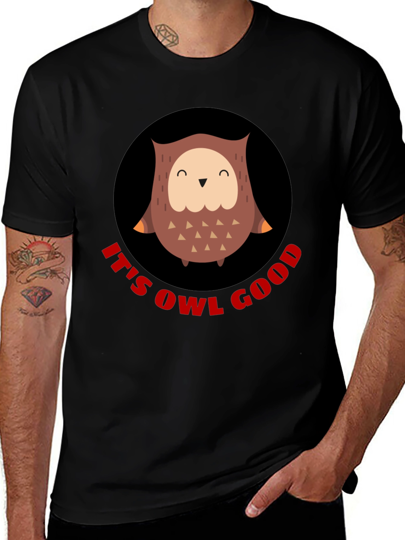 Variant 4 of It's Owl Good T-Shirt - Black Cotton Tee