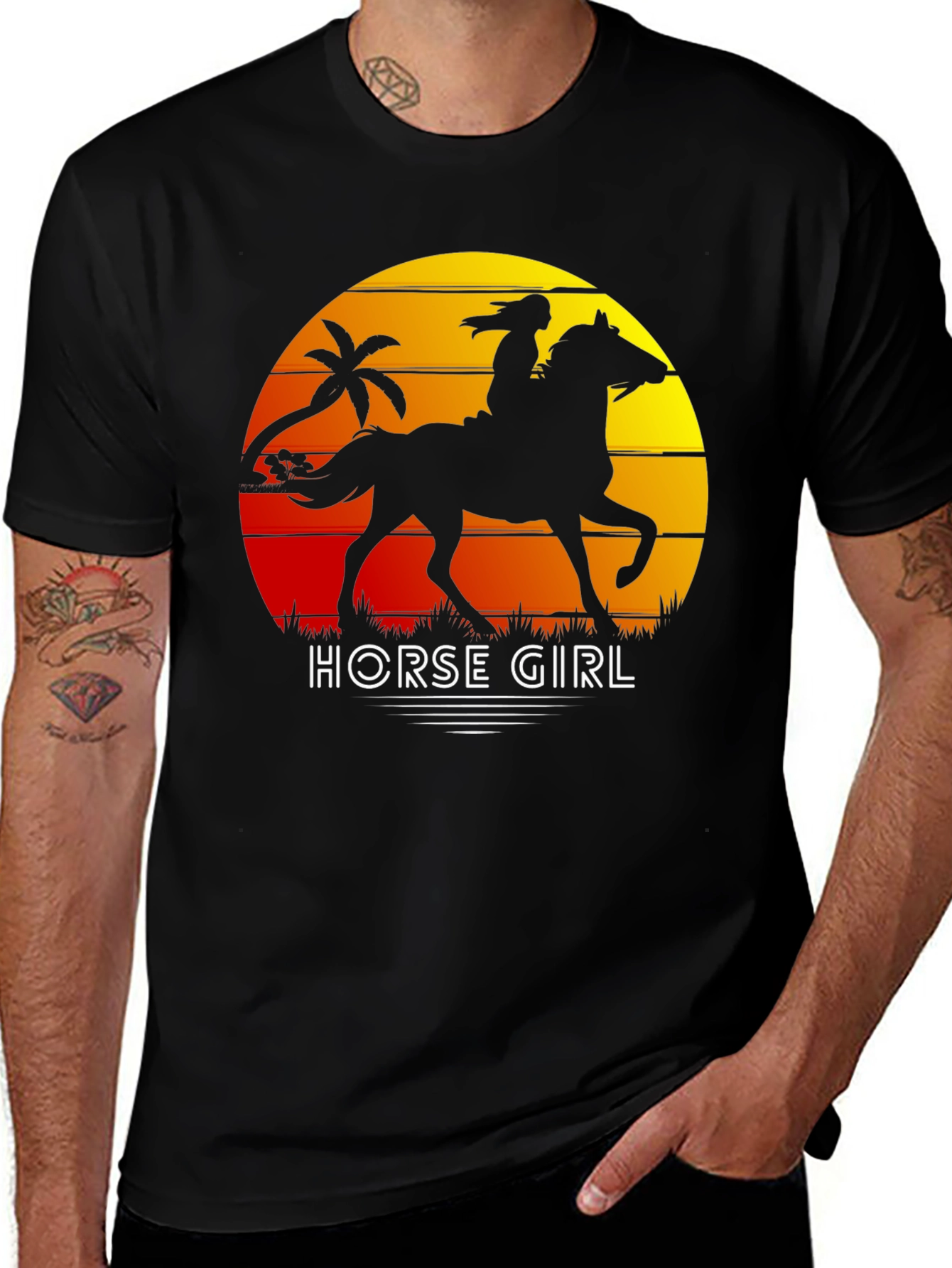 Black Horse Girl Sunset Graphic Tee main image