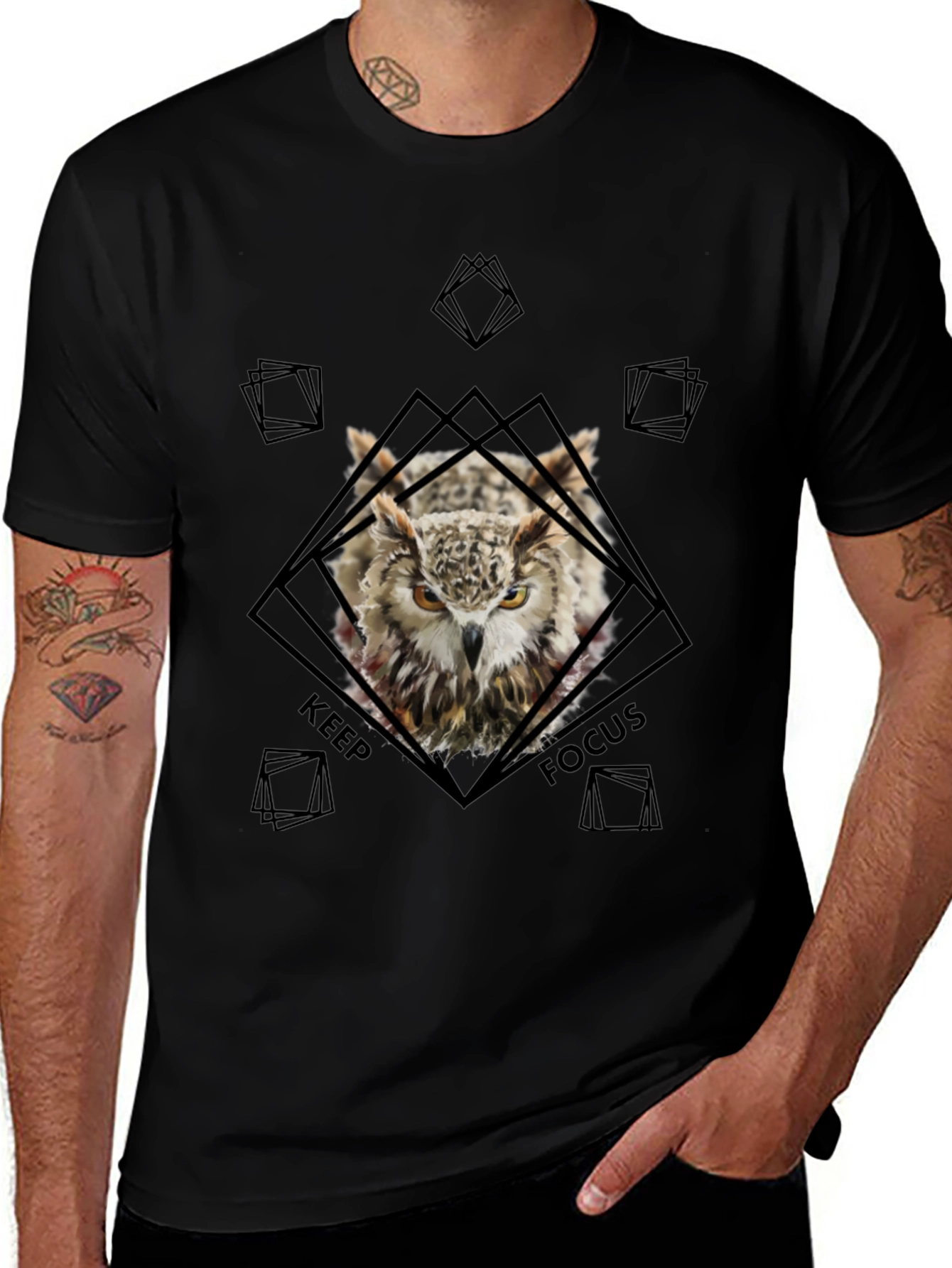 Variant 15 of Owl Focus Graphic Tee - Black T-Shirt