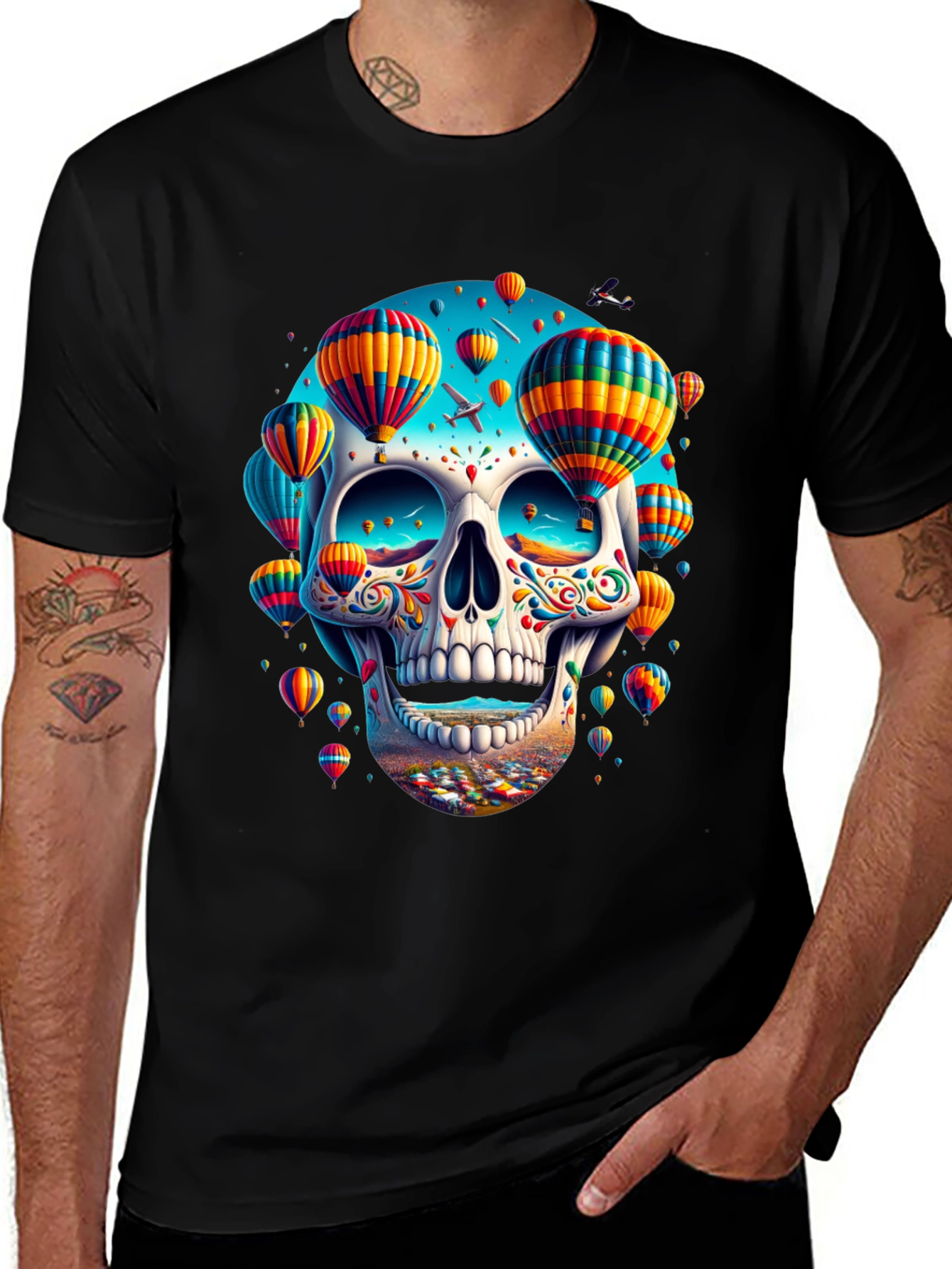 Variant 2 of Skull Hot Air Balloon Graphic T-Shirt