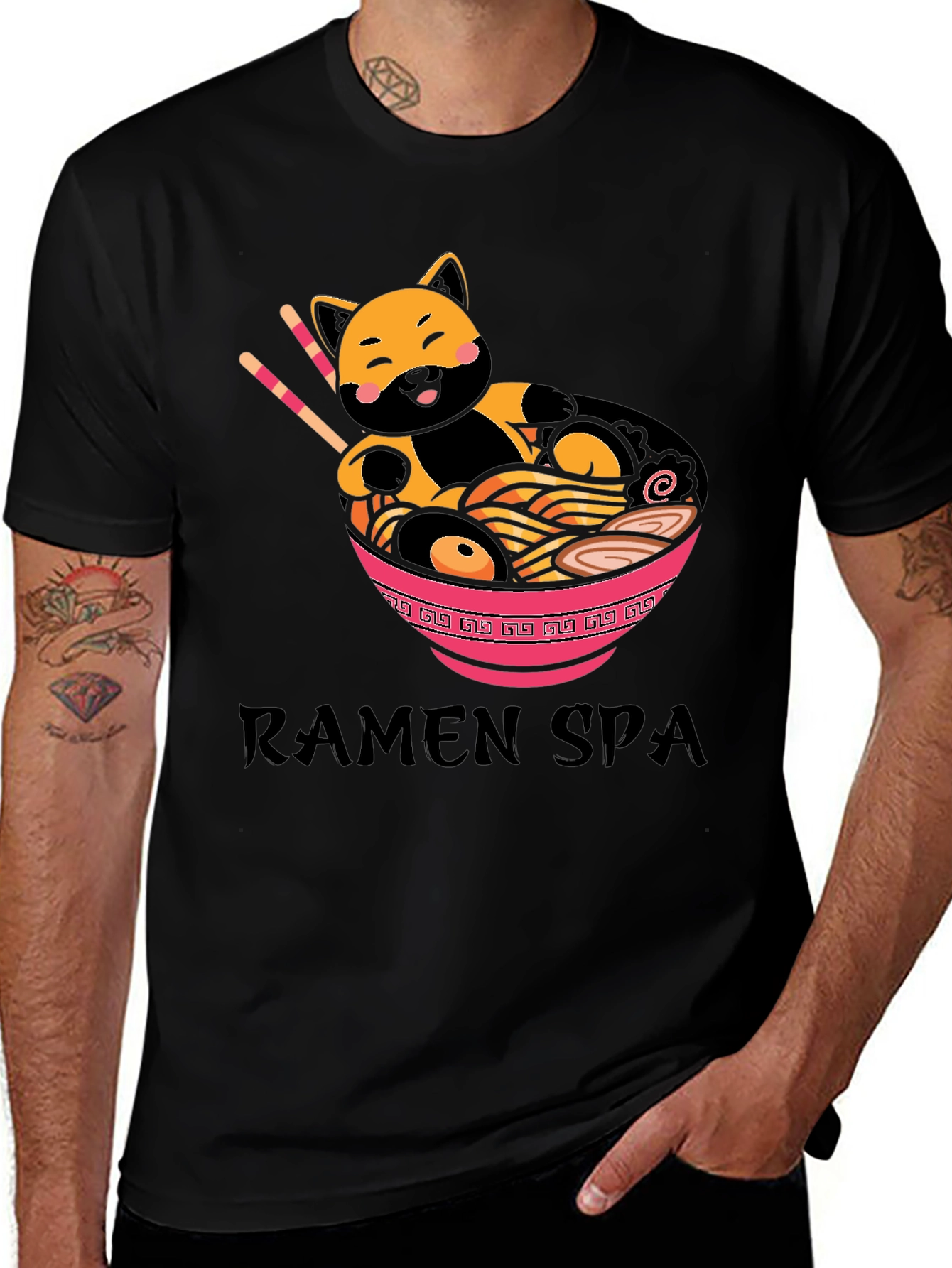 Ramen Spa T-Shirt: Cat in Noodle Bowl