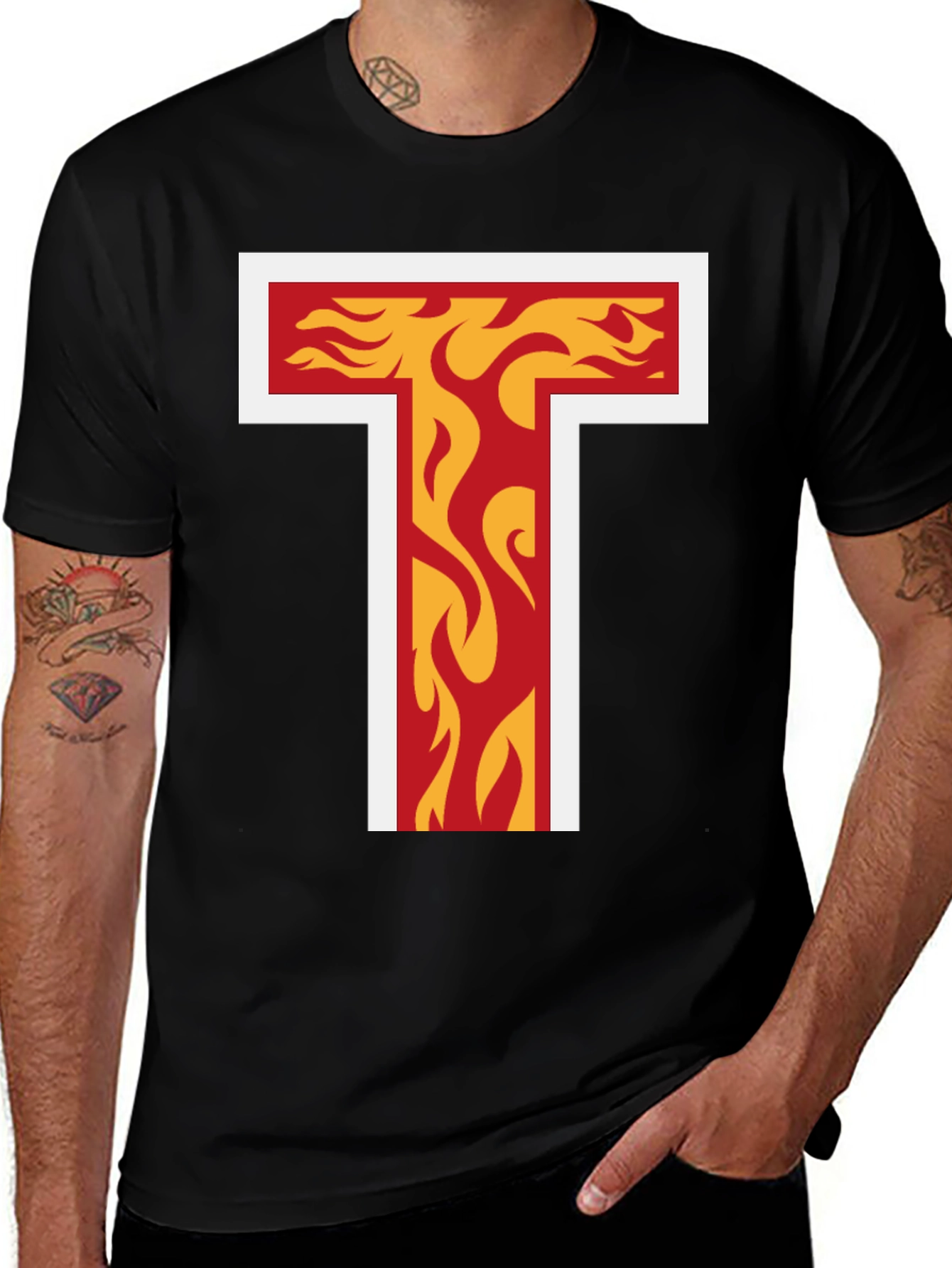 Variant 28 of Flaming 'T' Graphic Tee - Bold Design