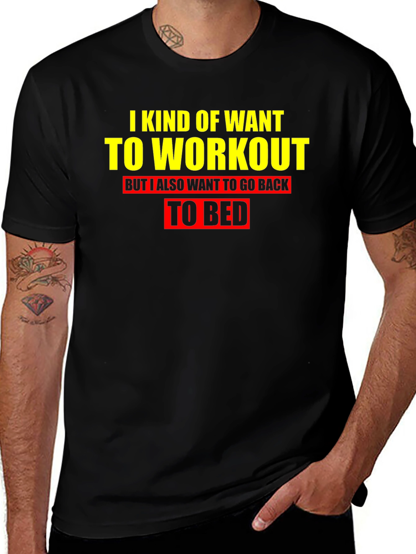Variant 27 of Funny Workout or Bed T-Shirt - Black