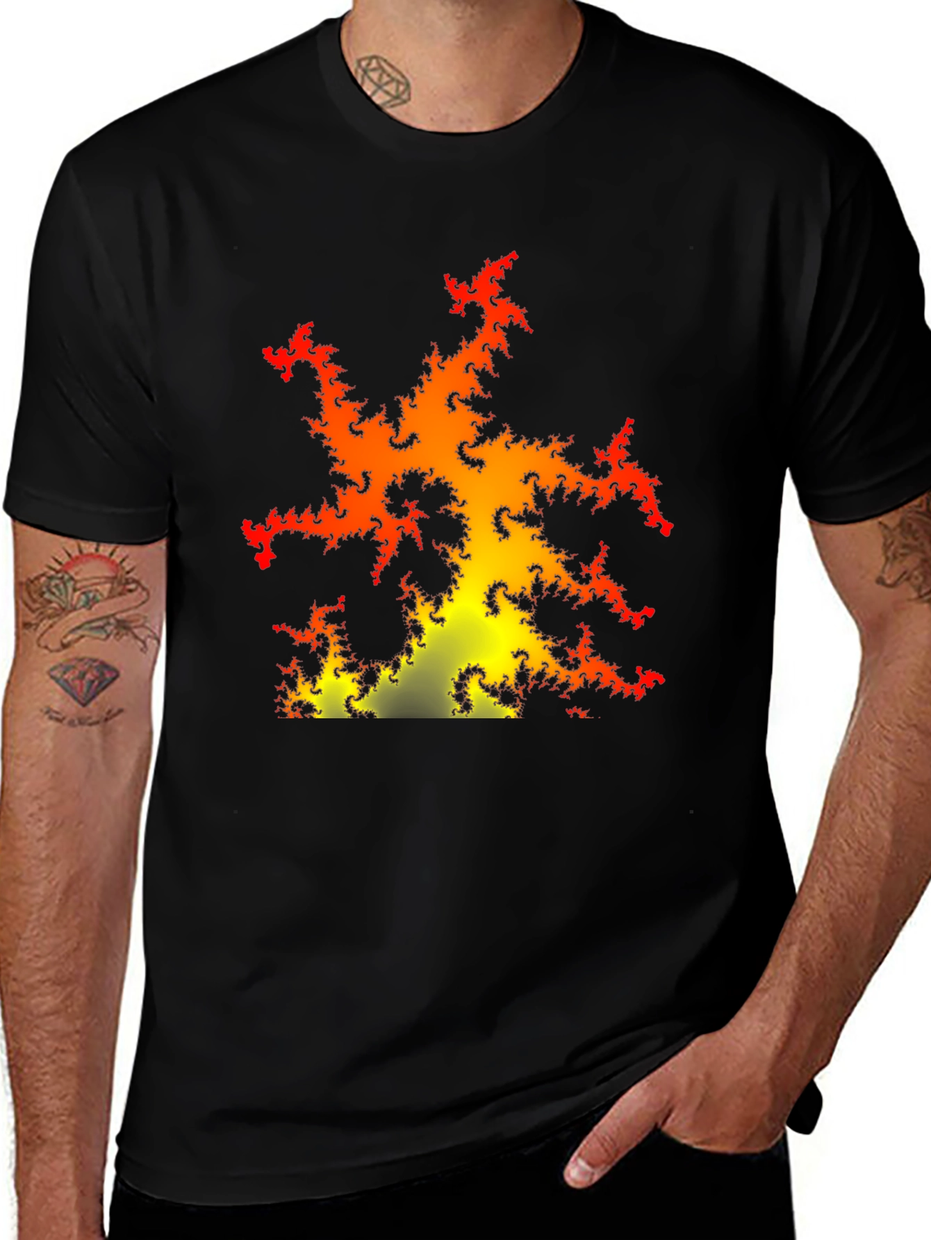 Variant 25 of Fractal Fire Graphic Black T-Shirt