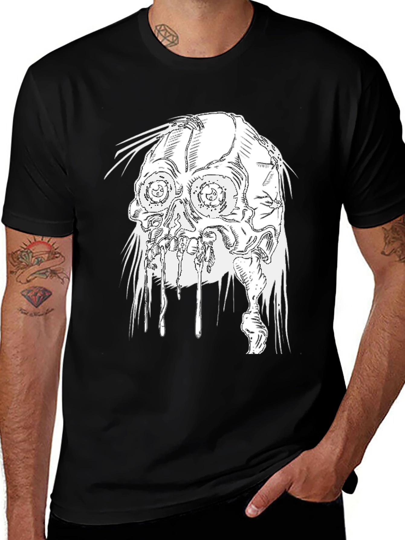 Variant 19 of Distressed Skull Graphic Black T-Shirt
