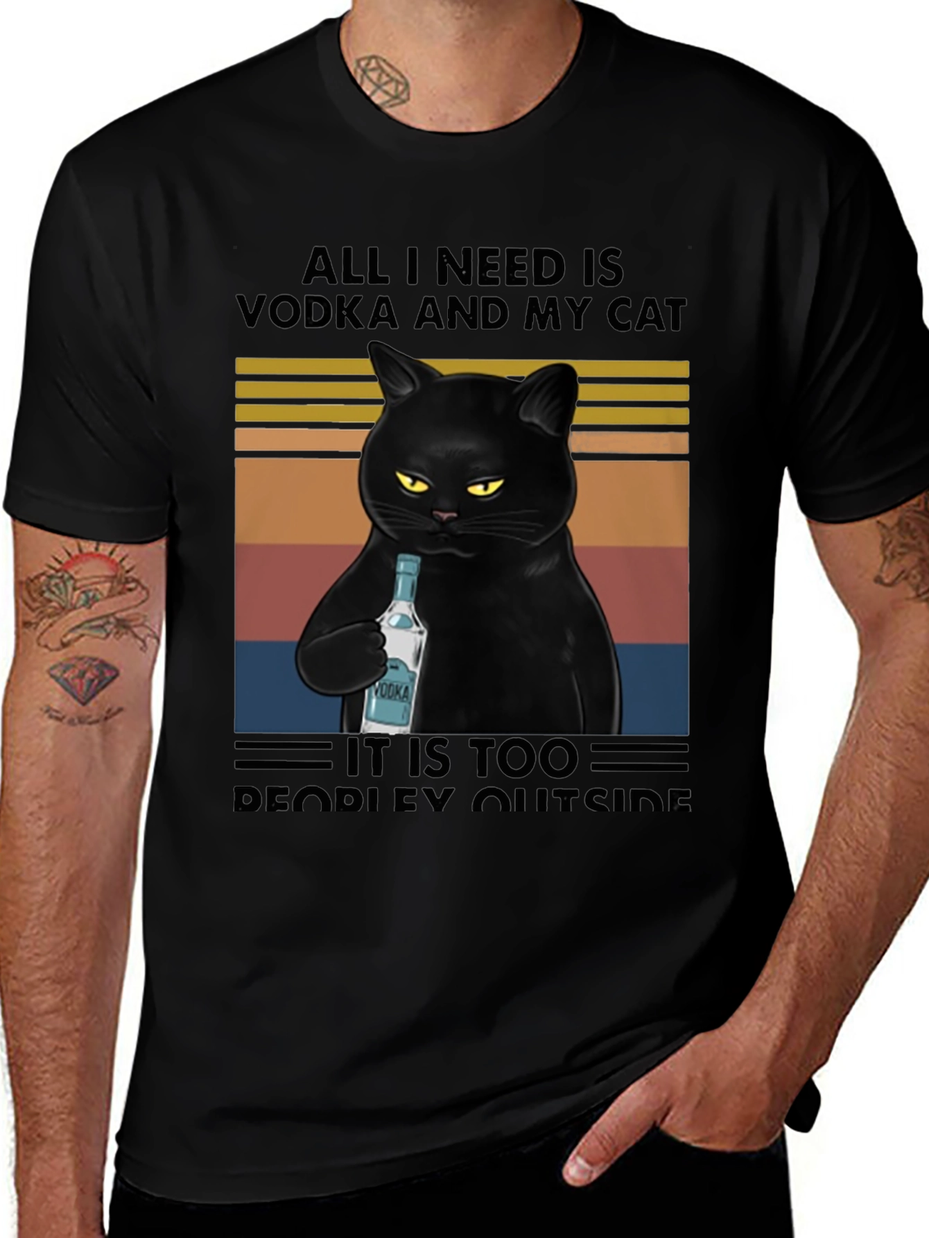 Variant 19 of Vodka Cat Graphic Tee - Introvert Humor