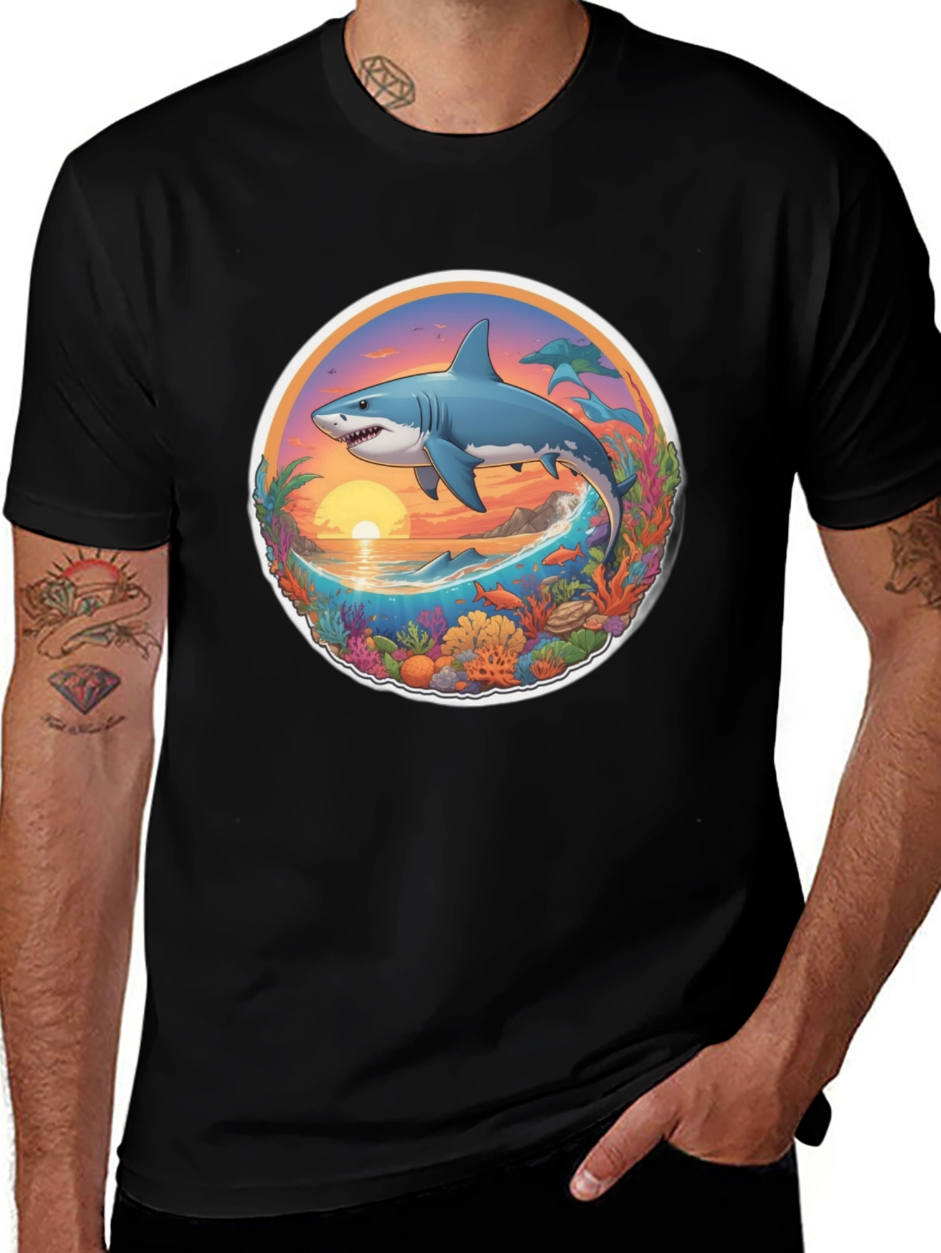 Variant 23 of Shark Ocean Sunset Graphic Tee