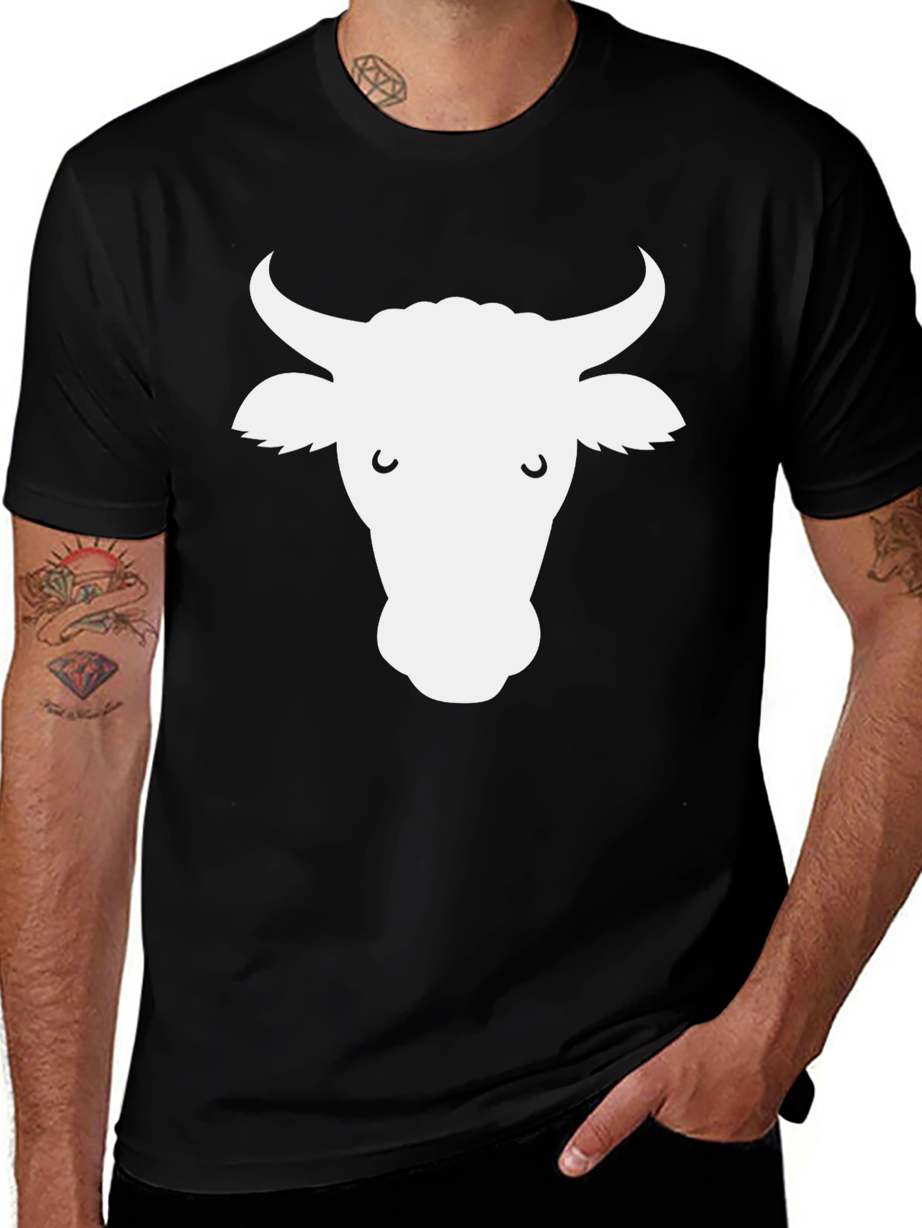 Variant 15 of Cow Face Graphic Tee - Black Cotton T-Shirt