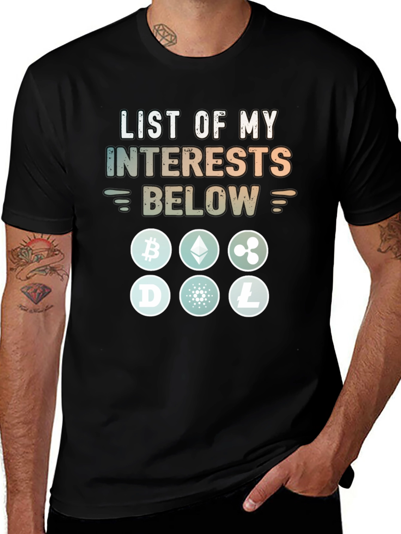 Variant 19 of Crypto Interest T-Shirt - Bitcoin, Doge, Litecoin