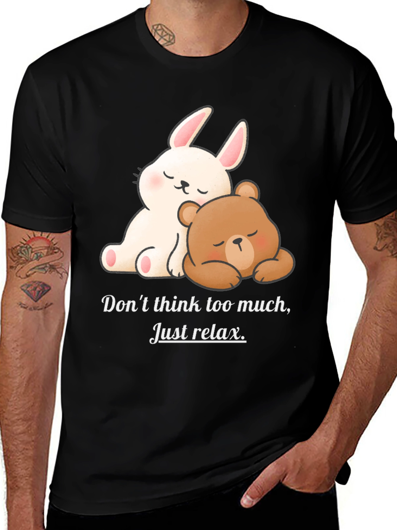 Black Relaxed Bear & Bunny Graphic Tee main image