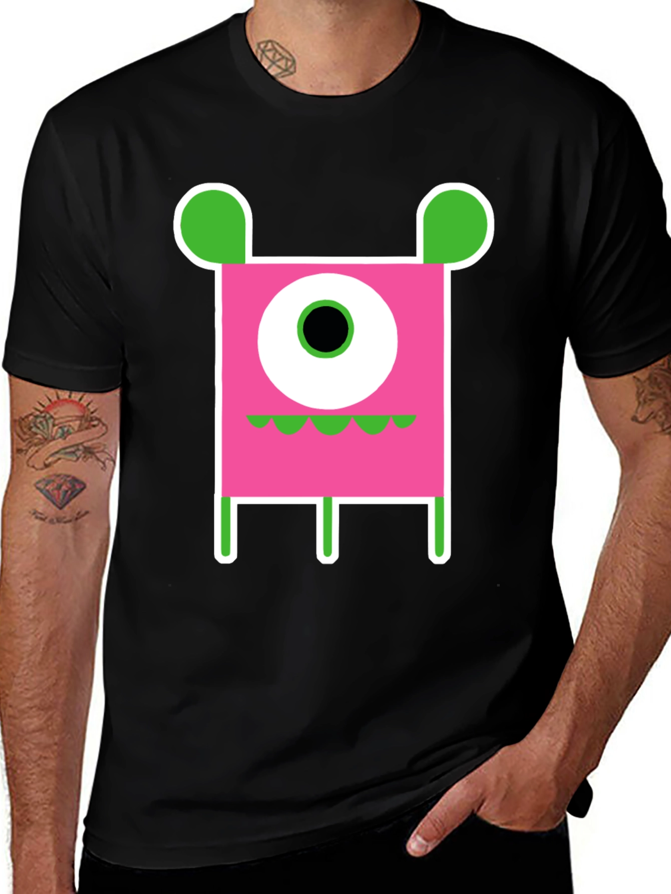 Variant 27 of Funky One-Eyed Monster Graphic T-Shirt - Black Cotton Tee