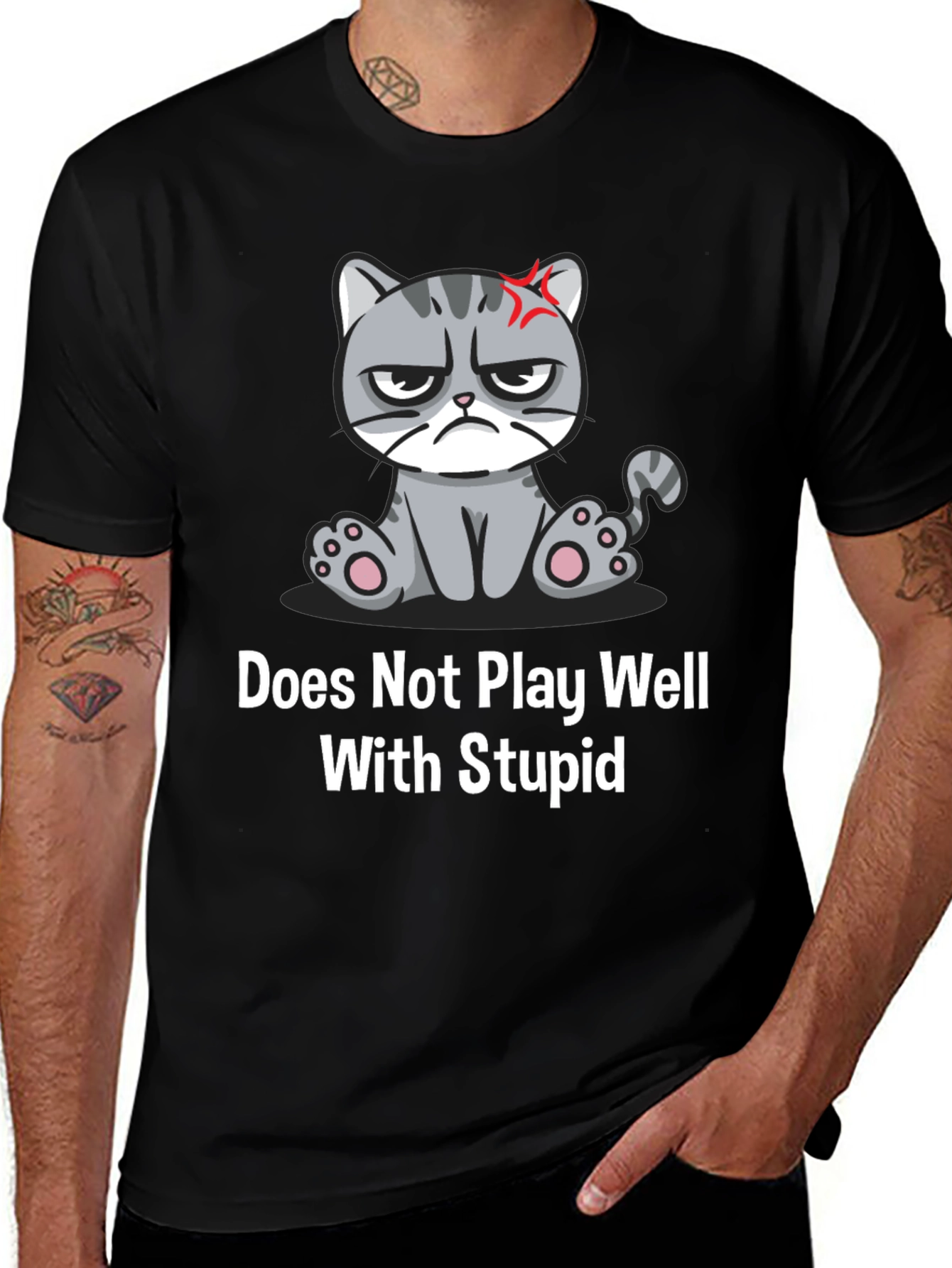 Variant 4 of Grumpy Cat T-Shirt - Does Not Play Well With Stupid