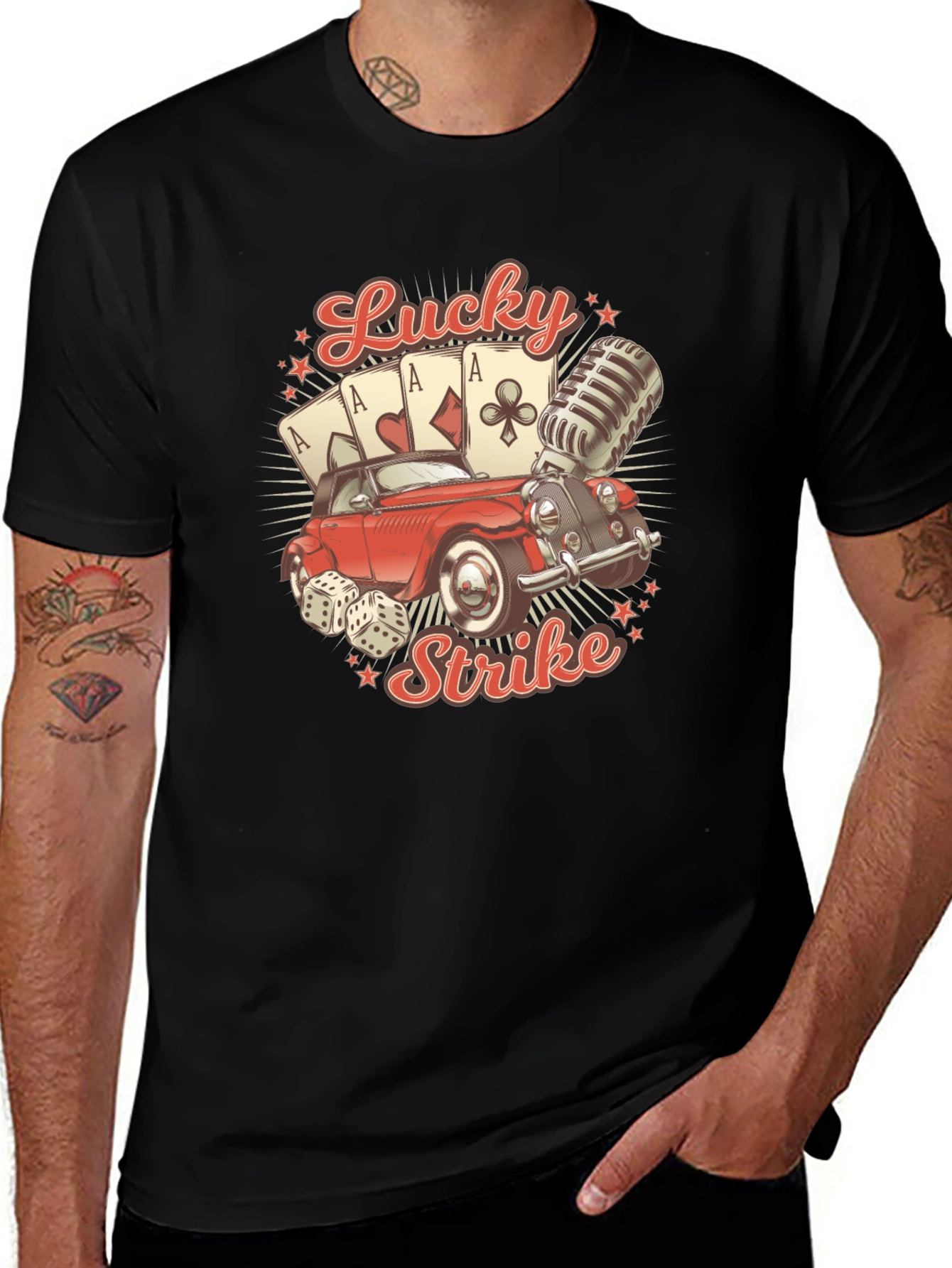 Black Lucky Strike T-Shirt - Vintage Car & Casino Design main image